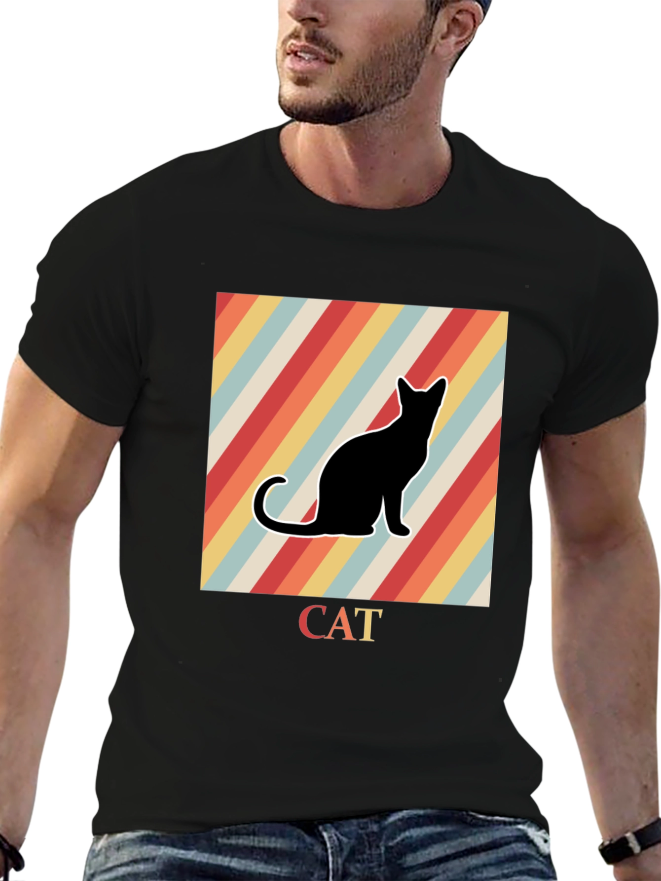Black Retro Cat Graphic T-Shirt - Black view 6