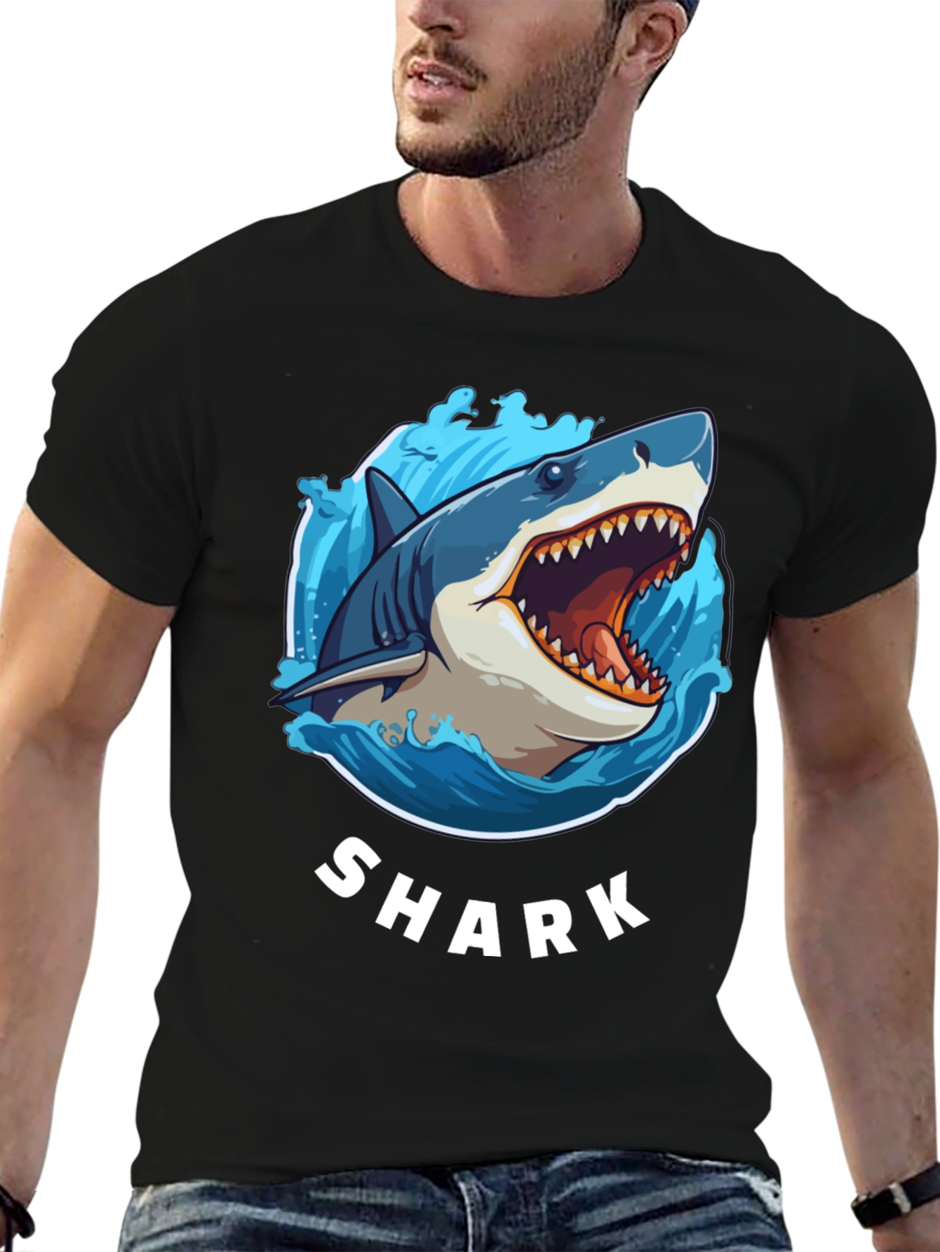 Black Shark Graphic Print Black T-Shirt view 6