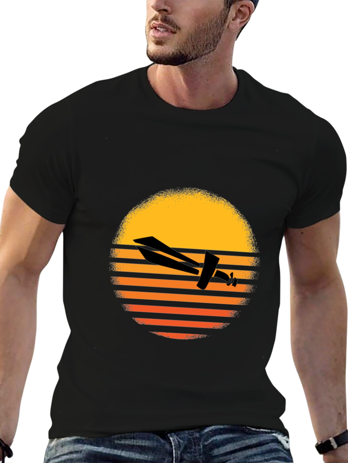 Retro Airplane Sunset Graphic Tee - Black - 6