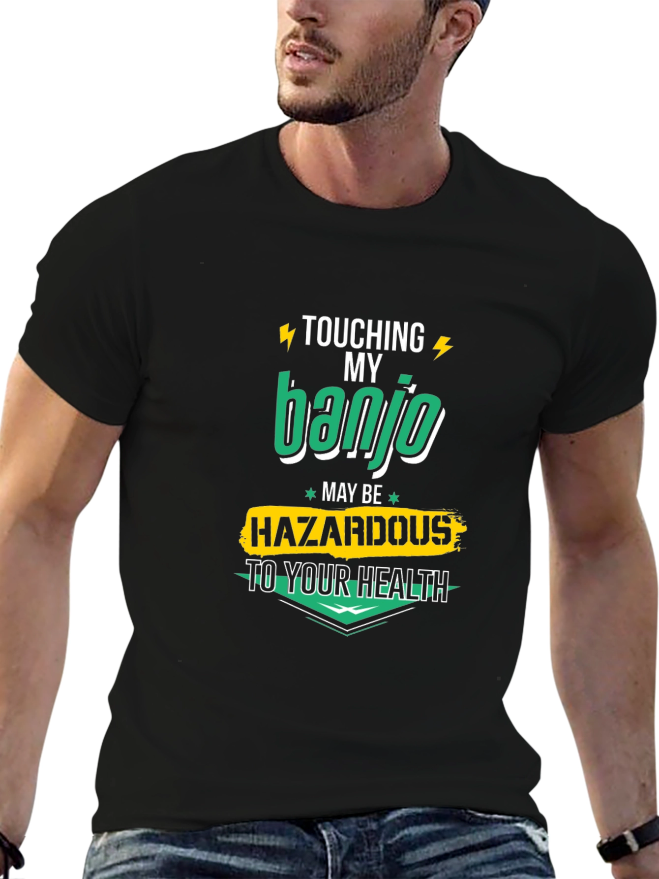 Black Banjo Hazardous T-Shirt - Funny Graphic Tee view 6
