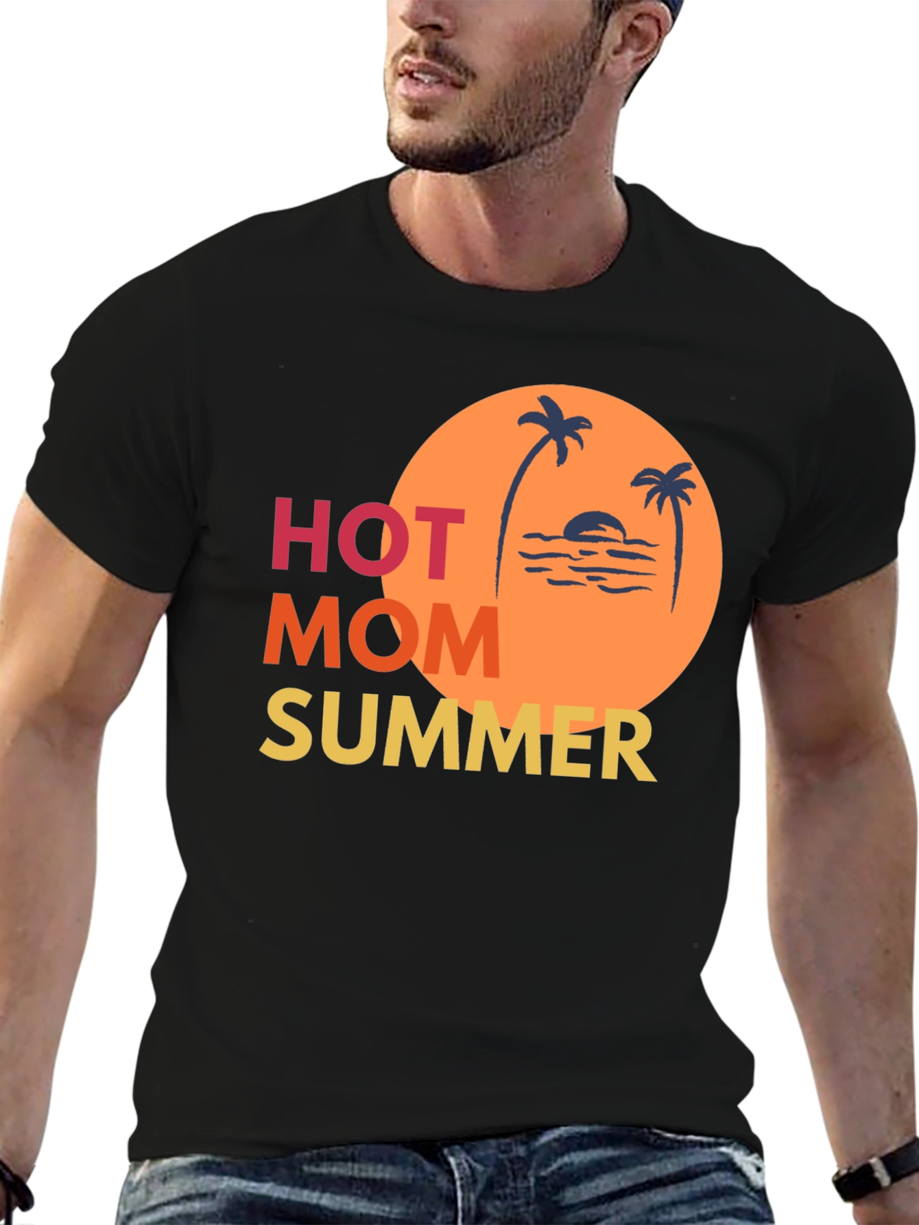 Black Hot Mom Summer Graphic Tee - Black Cotton T-Shirt view 6