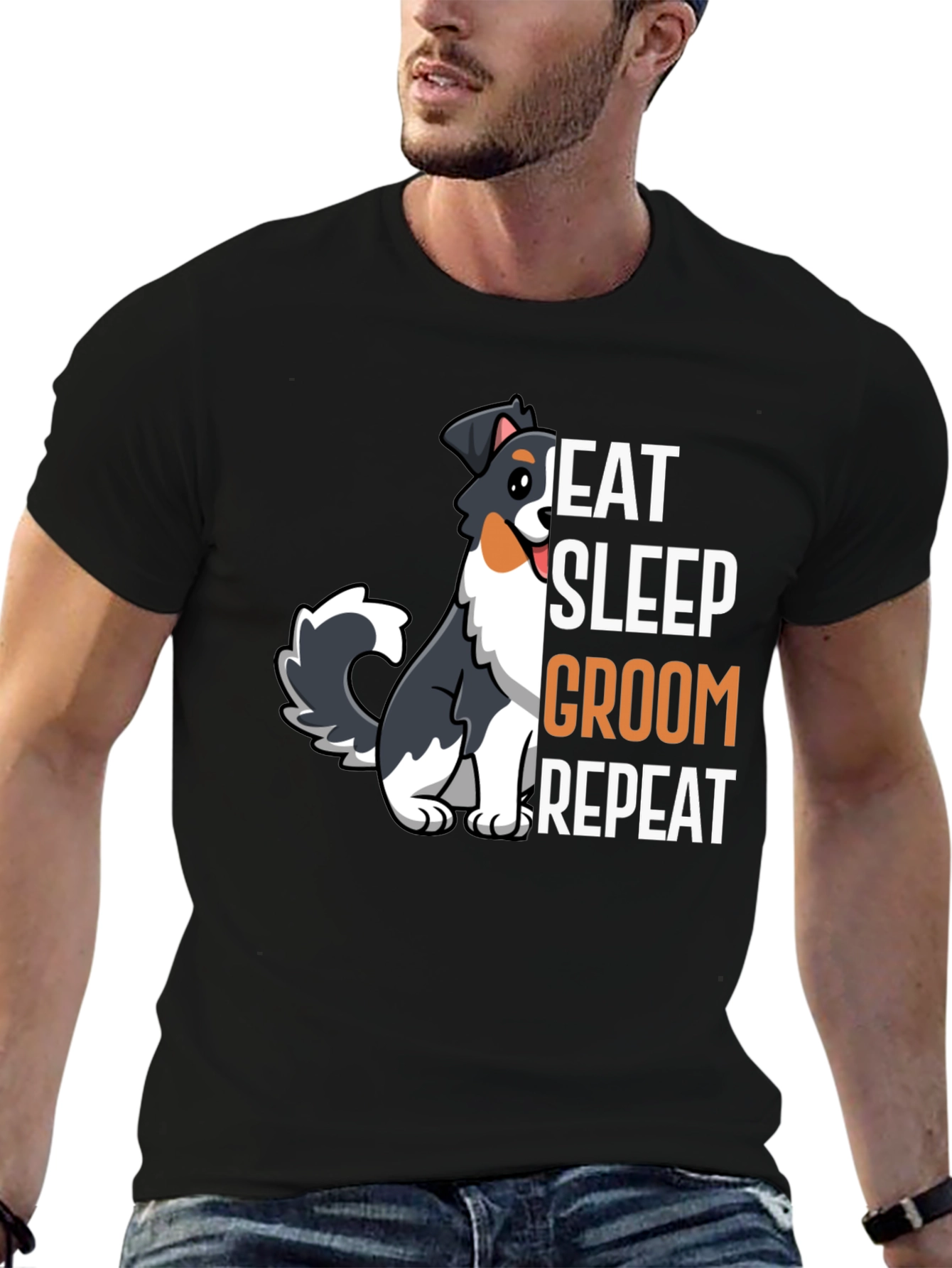 Black Eat Sleep Groom Repeat Dog T-Shirt view 6
