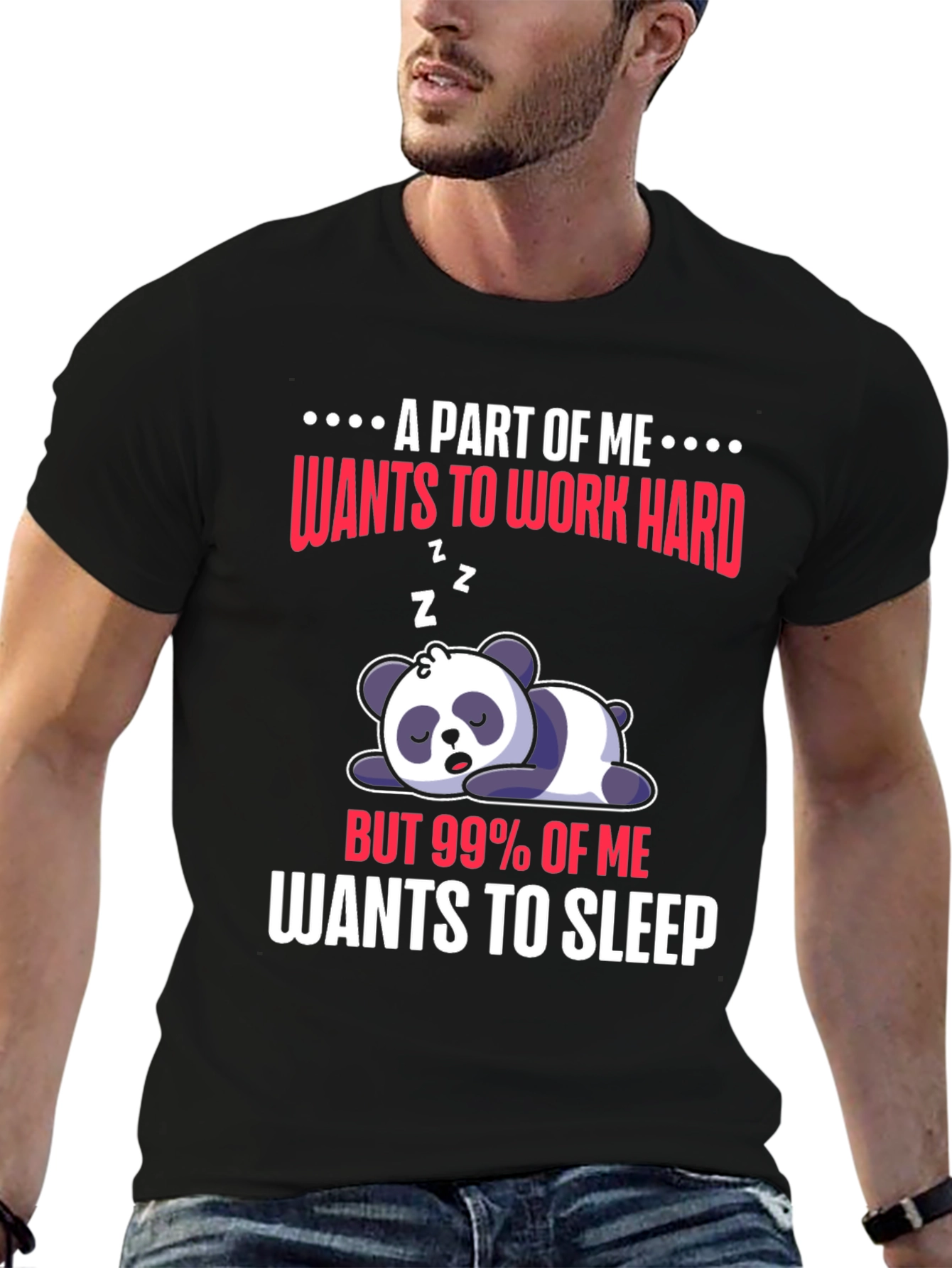 Black Funny Panda "Wants to Sleep" Graphic Tee view 6