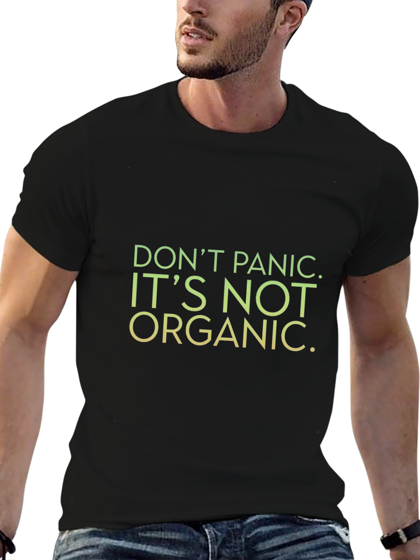 Black Funny Slogan Tee - Don't Panic, It's Not Organic view 6