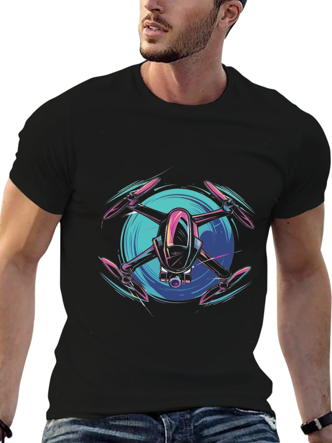 Black Drone Graphic Tee - Modern Tech Style view 6