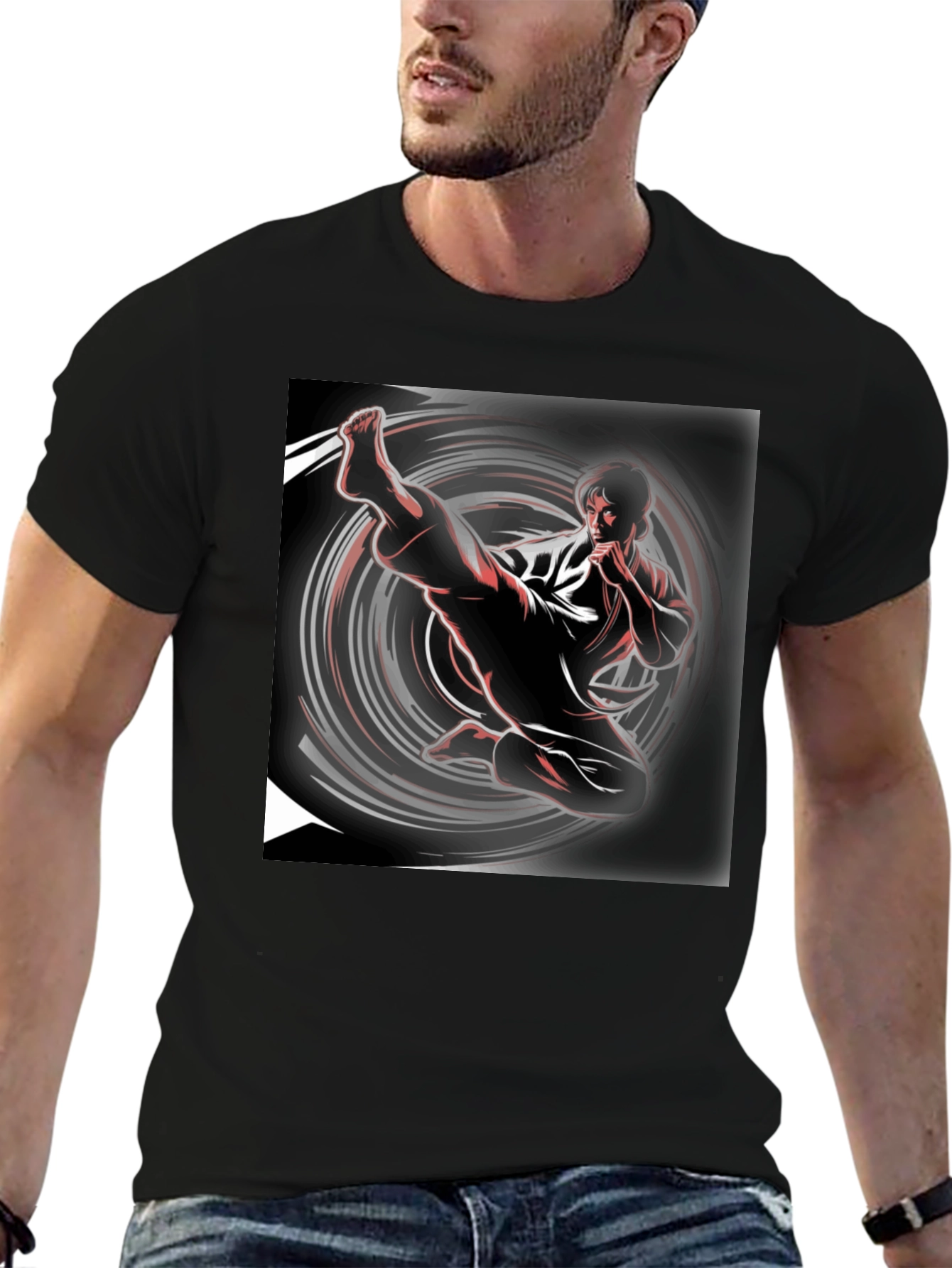 Karate Kick Graphic Black T-Shirt - 6