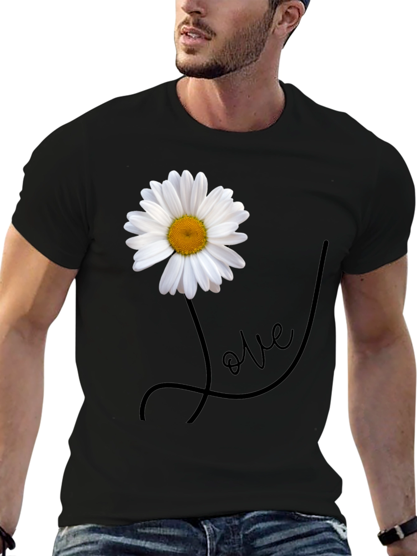 Black Daisy Love Graphic Tee - Stylish Men's Black T-Shirt view 6