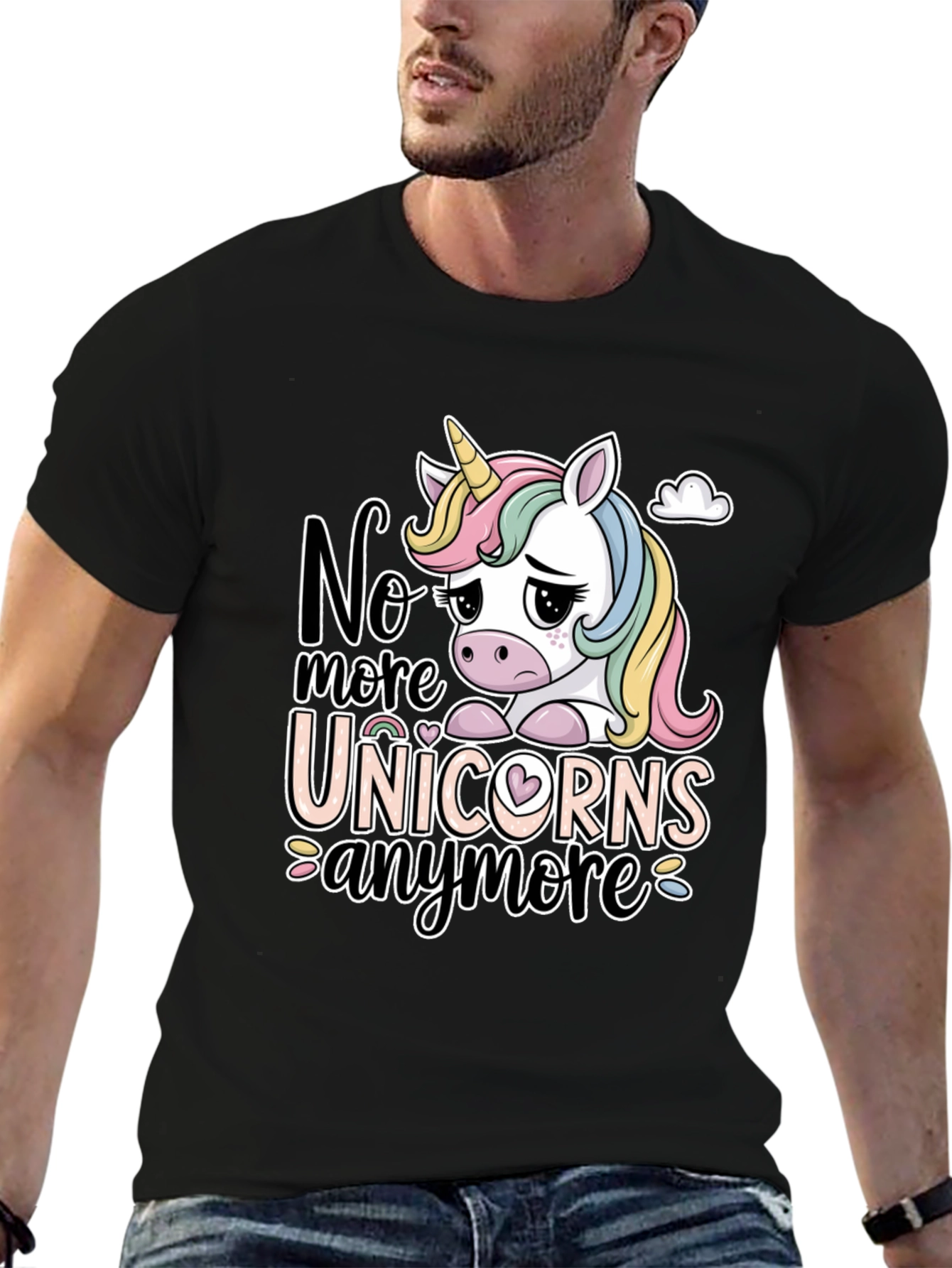 Black Sad Unicorn Graphic Tee - "No More Unicorns" Black T-Shirt view 6