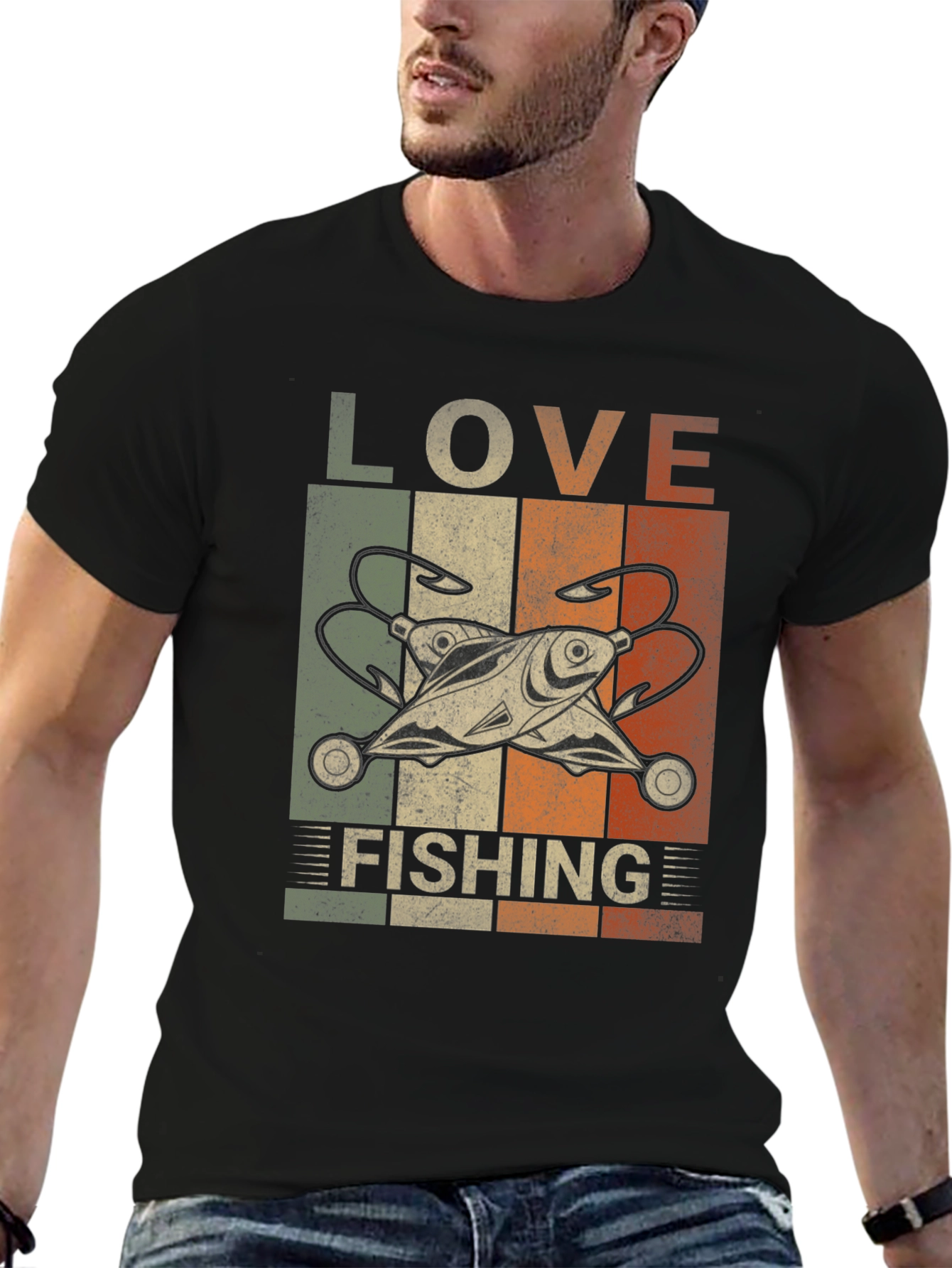 Black Love Fishing Retro Graphic T-Shirt view 6