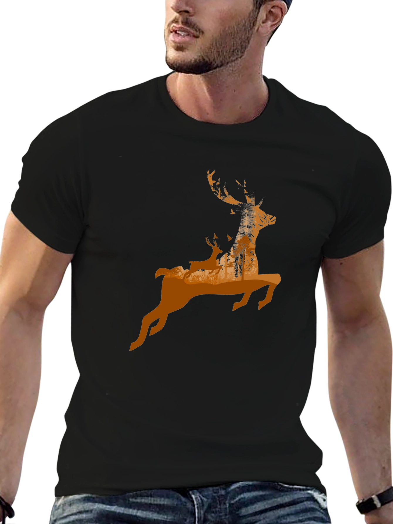 Black Deer Silhouette Graphic T-Shirt - Nature Inspired Design view 6