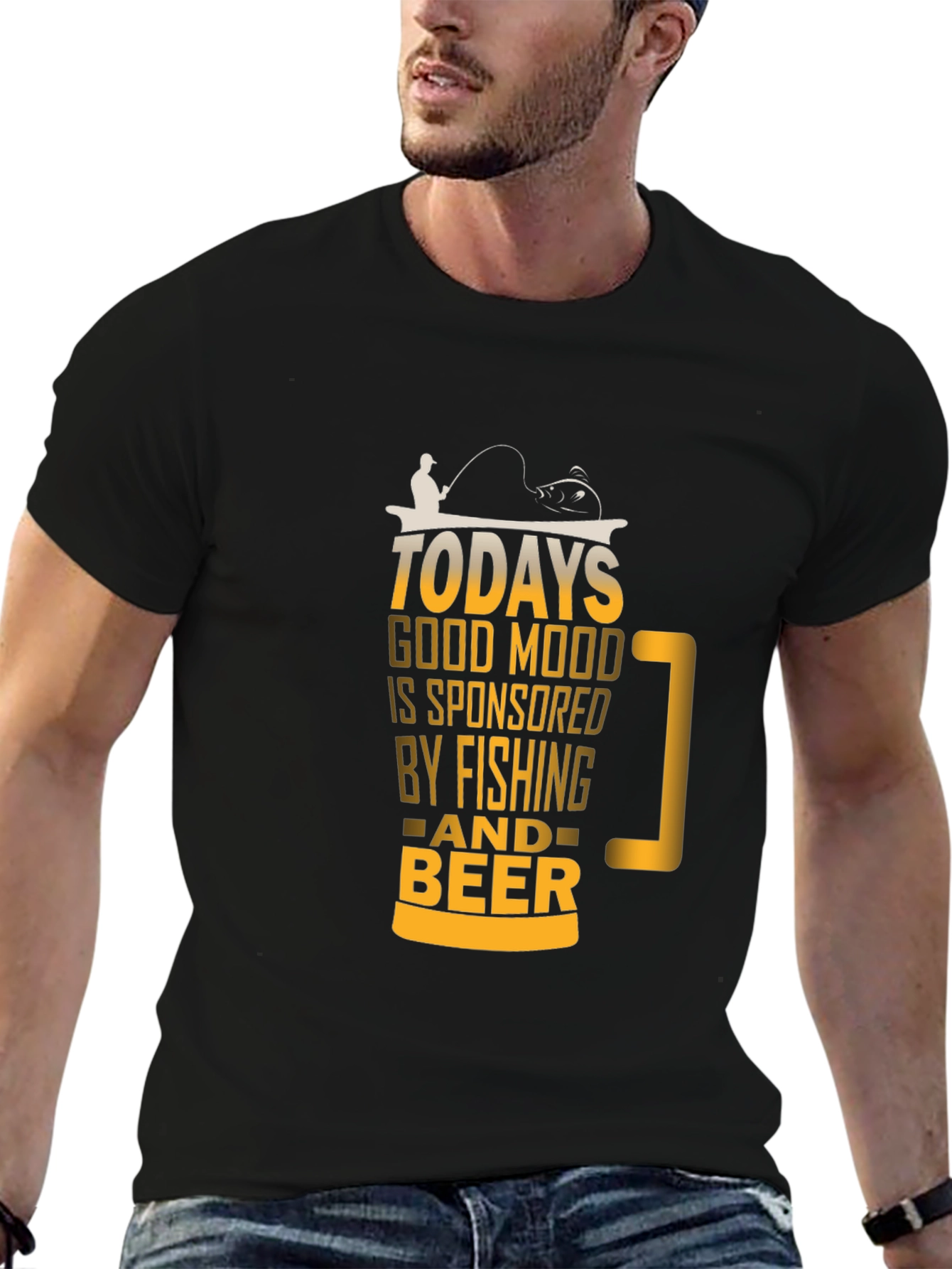 Black Fishing and Beer T-Shirt - Today's Good Mood view 6