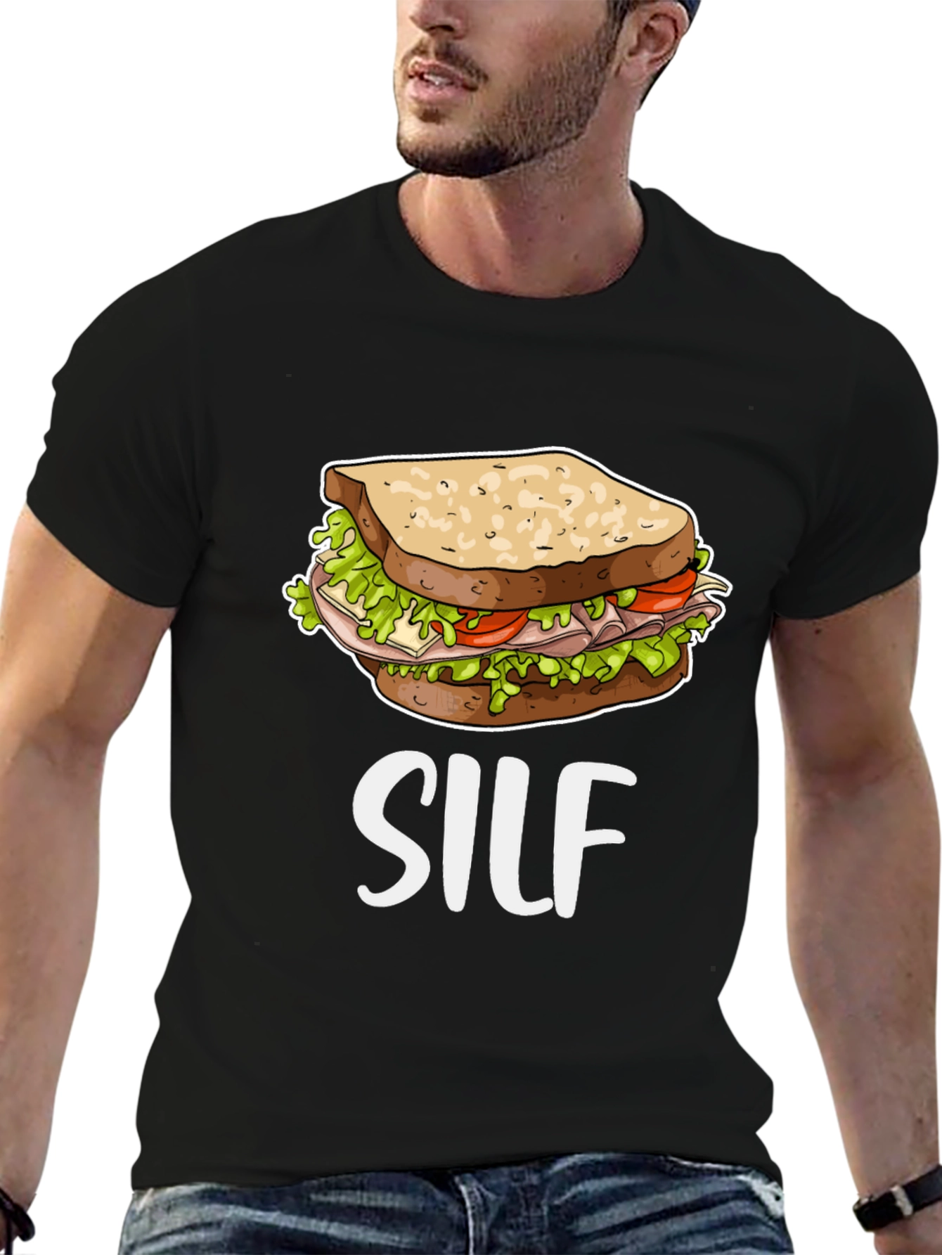 Black SILF Sandwich Funny T-Shirt view 6