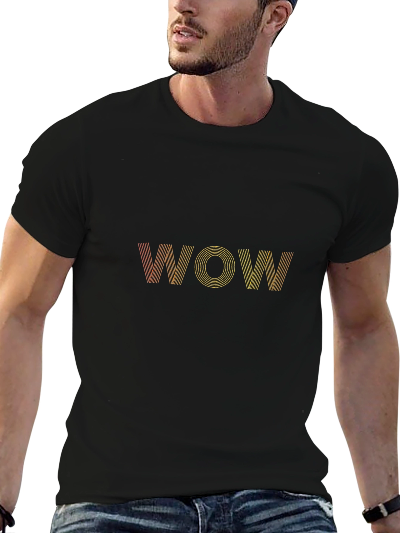 Black WOW Graphic Tee - Retro Style, Black Cotton Blend view 6