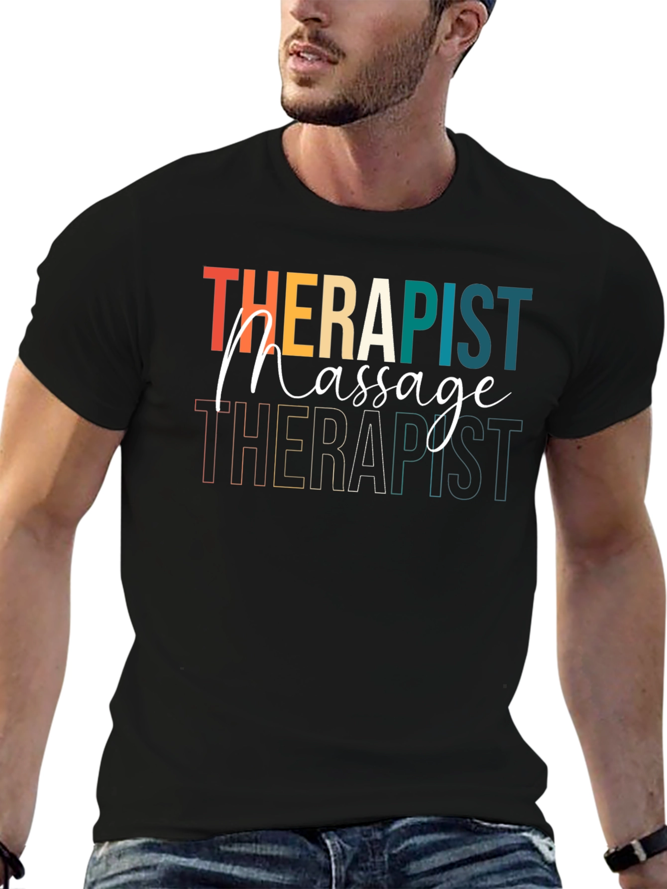 Black Massage Therapist T-Shirt Retro Design view 6