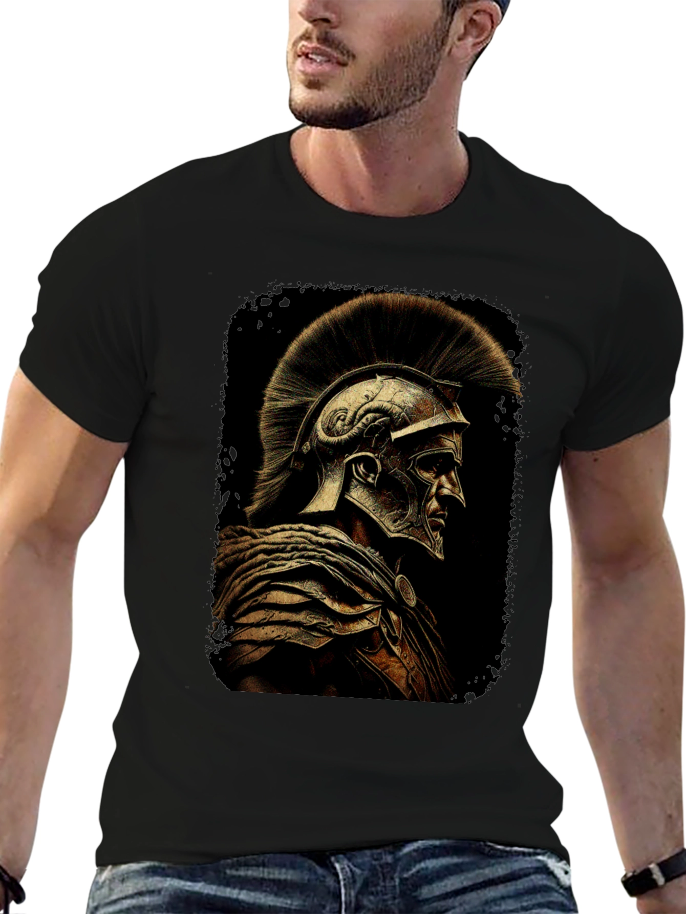 Black Warrior Graphic Tee - Spartan Helmet T-Shirt view 6
