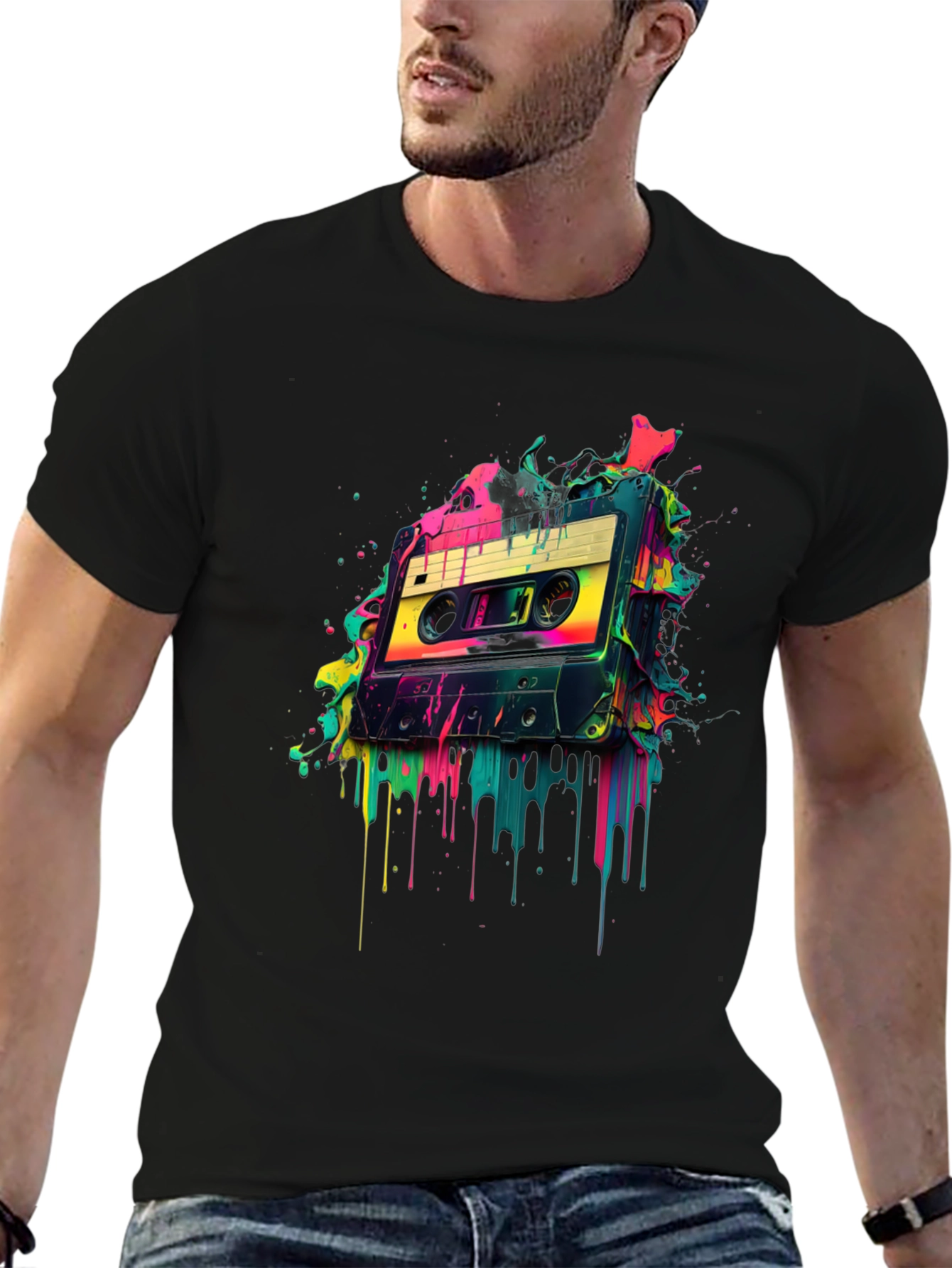 Black Retro Cassette Tape Graphic Tee - 80s Vibes view 6