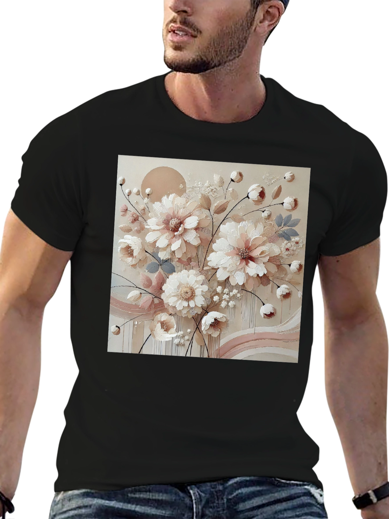 Black Floral Art Graphic Tee - Soft & Stylish view 6