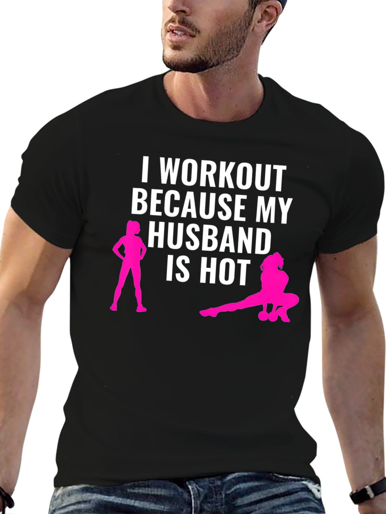 Black Workout Because My Husband is Hot T-Shirt view 6