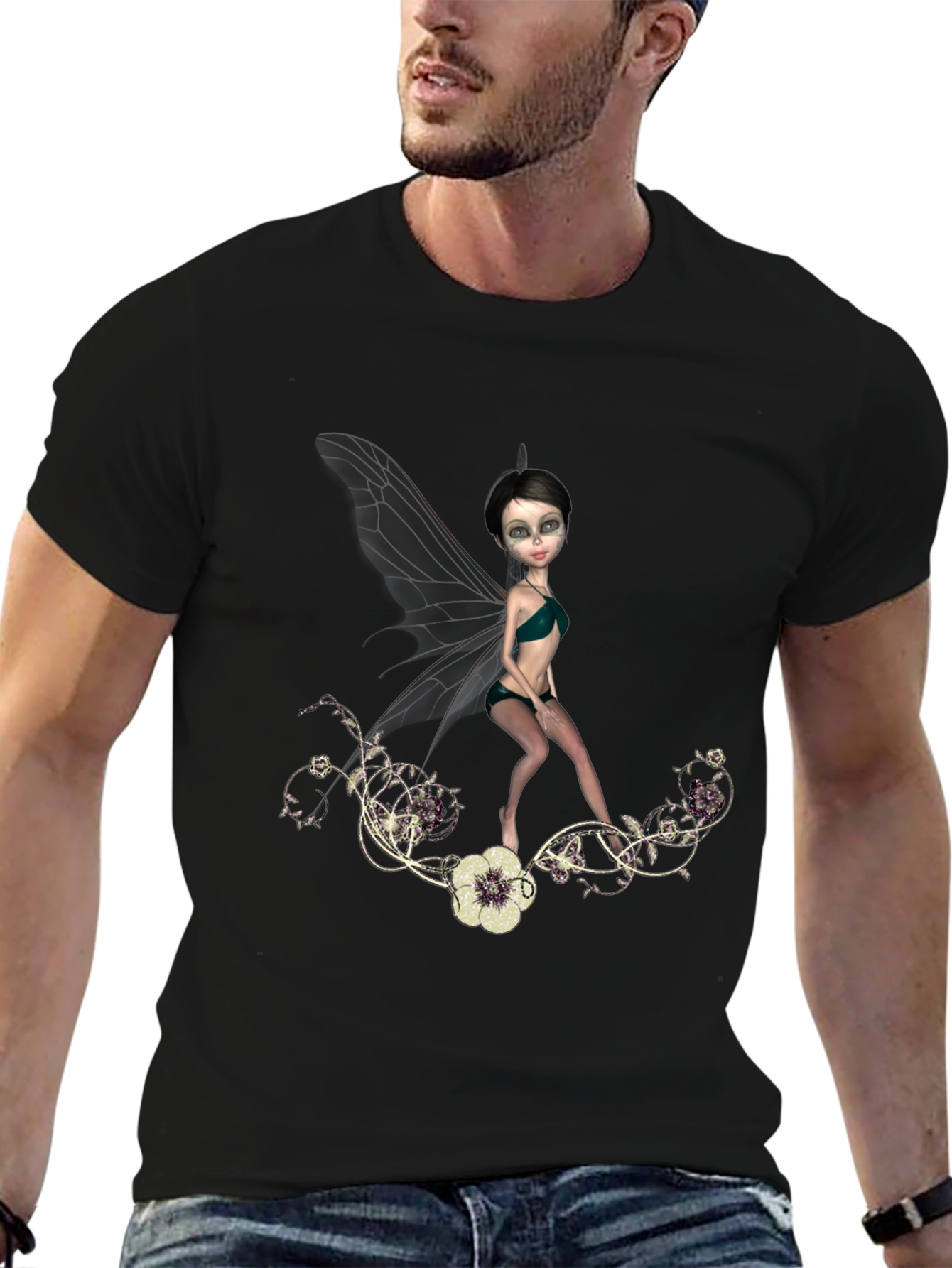 Black Fairy Graphic T-Shirt - Fantasy Art Tee view 6