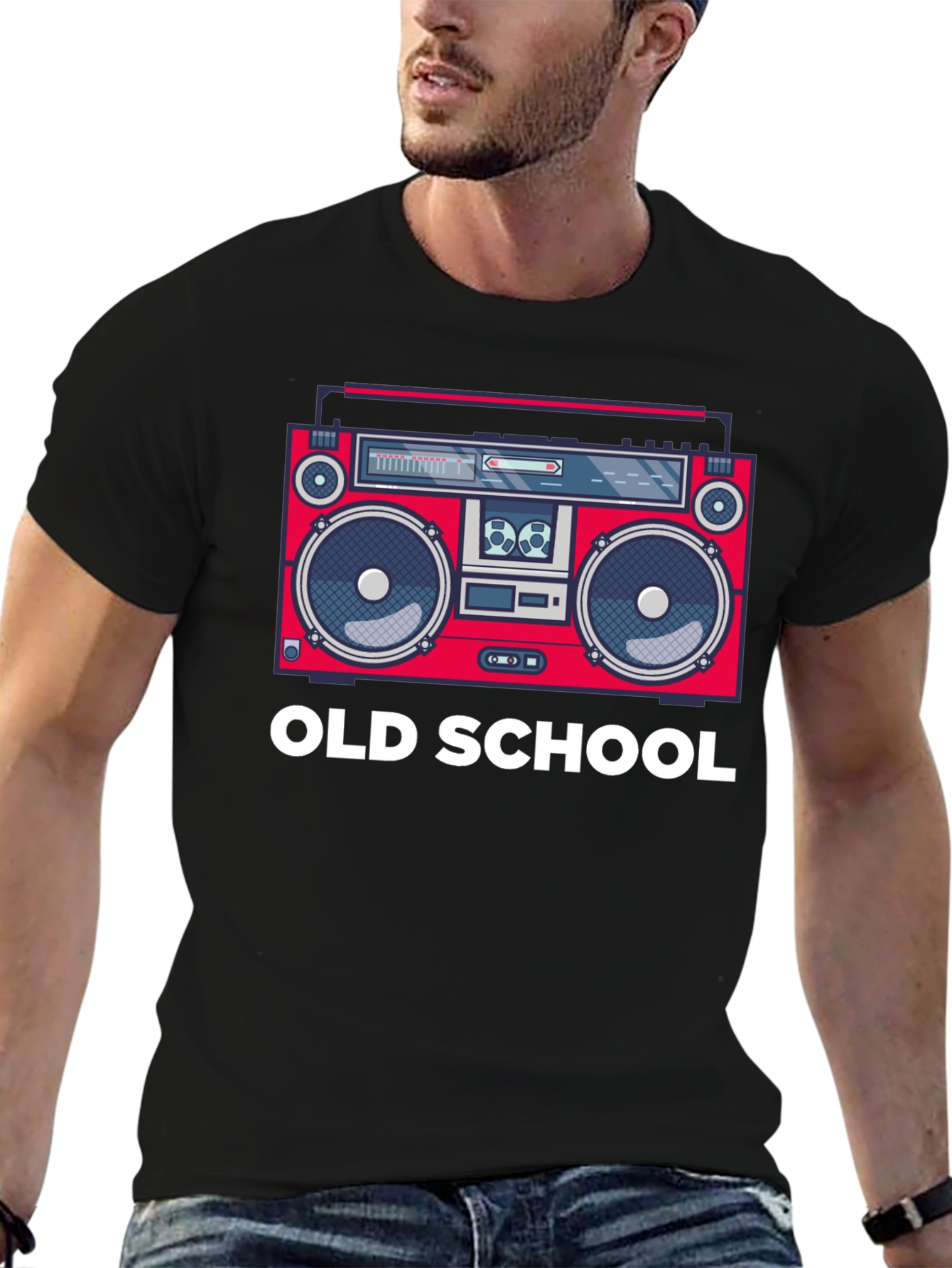 Black Old School Boombox Graphic T-Shirt view 6