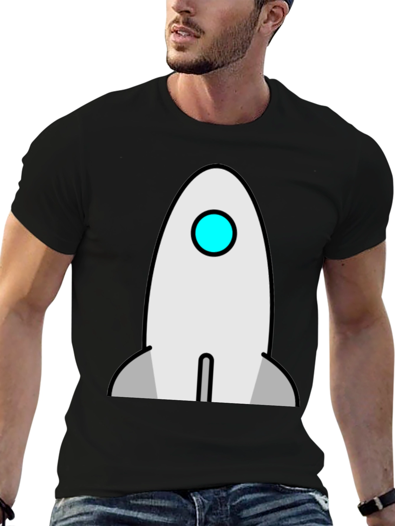 Black Rocket Graphic T-Shirt - Black Cotton Crew Neck Tee view 6