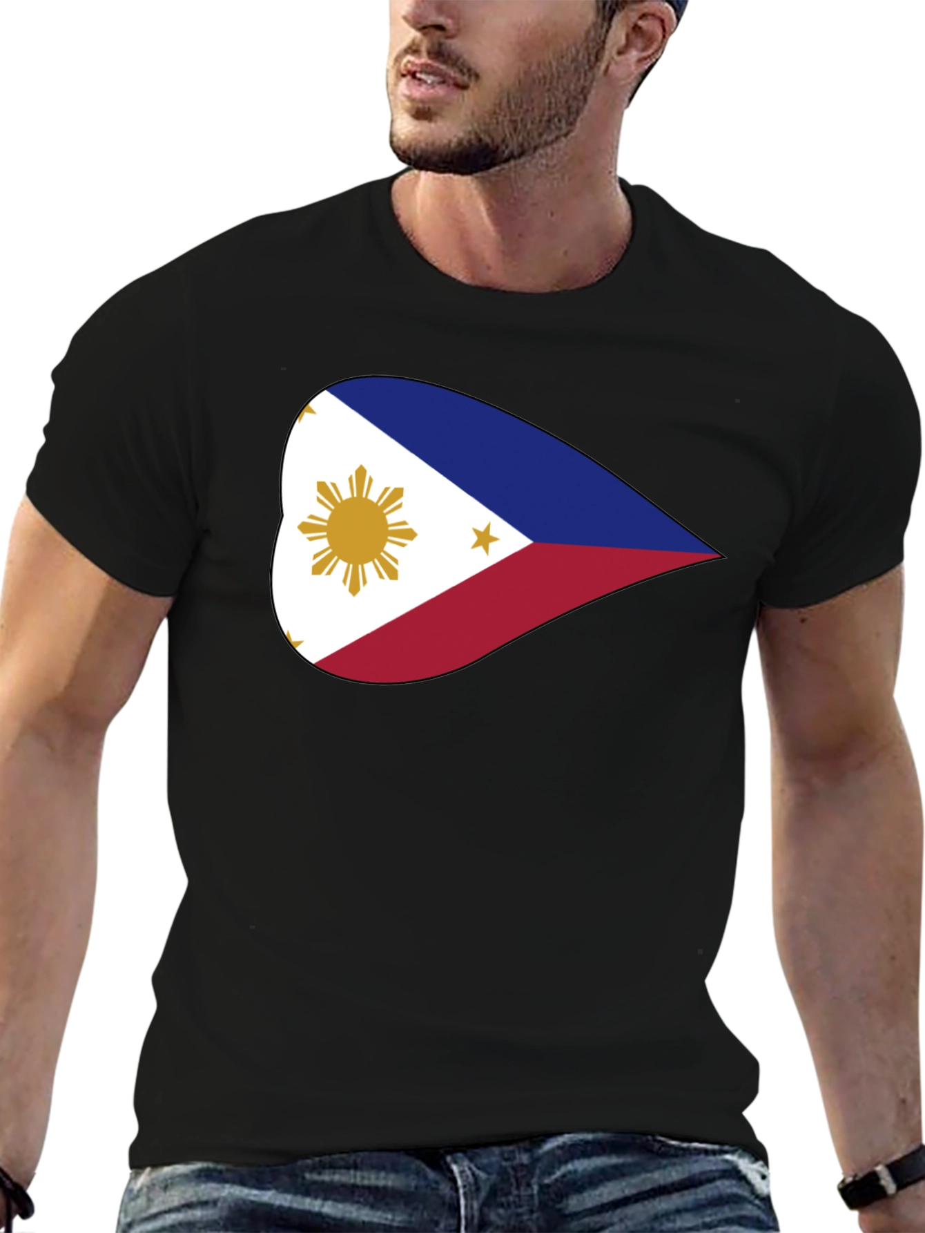 Black Philippine Flag Heart Graphic Black T-Shirt view 6