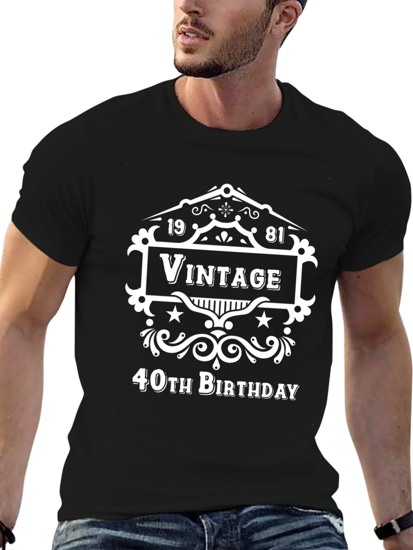 Black Vintage 1981 40th Birthday T-Shirt view 6
