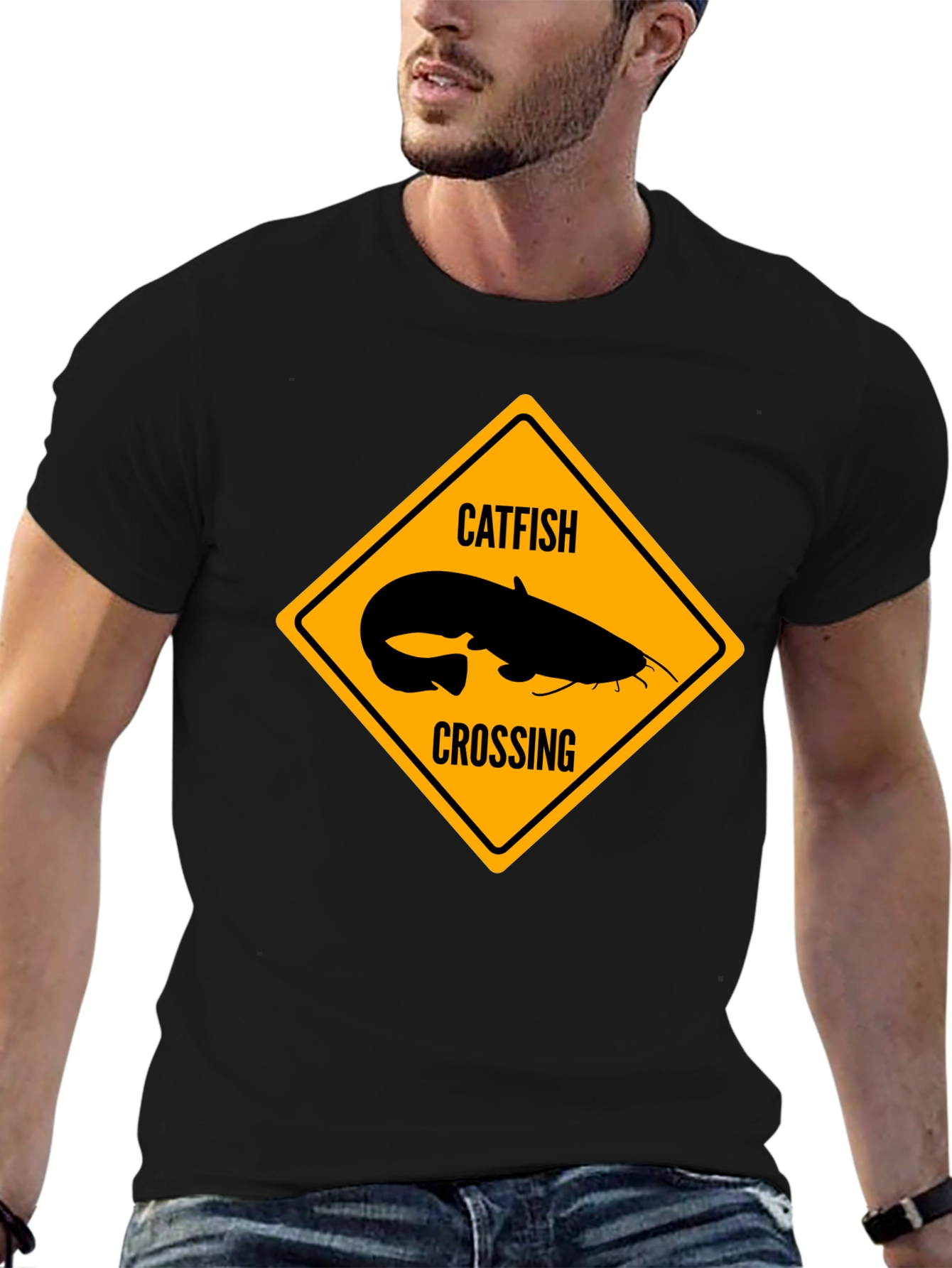 Black Catfish Crossing Graphic T-Shirt - Black view 6