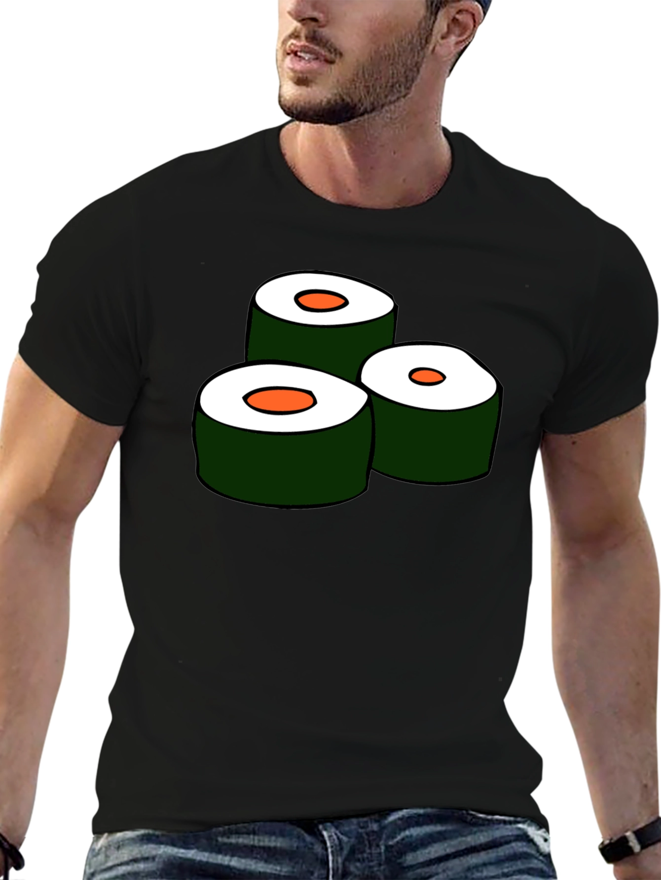 Black Sushi Roll Graphic Tee - Unique Foodie T-Shirt view 6