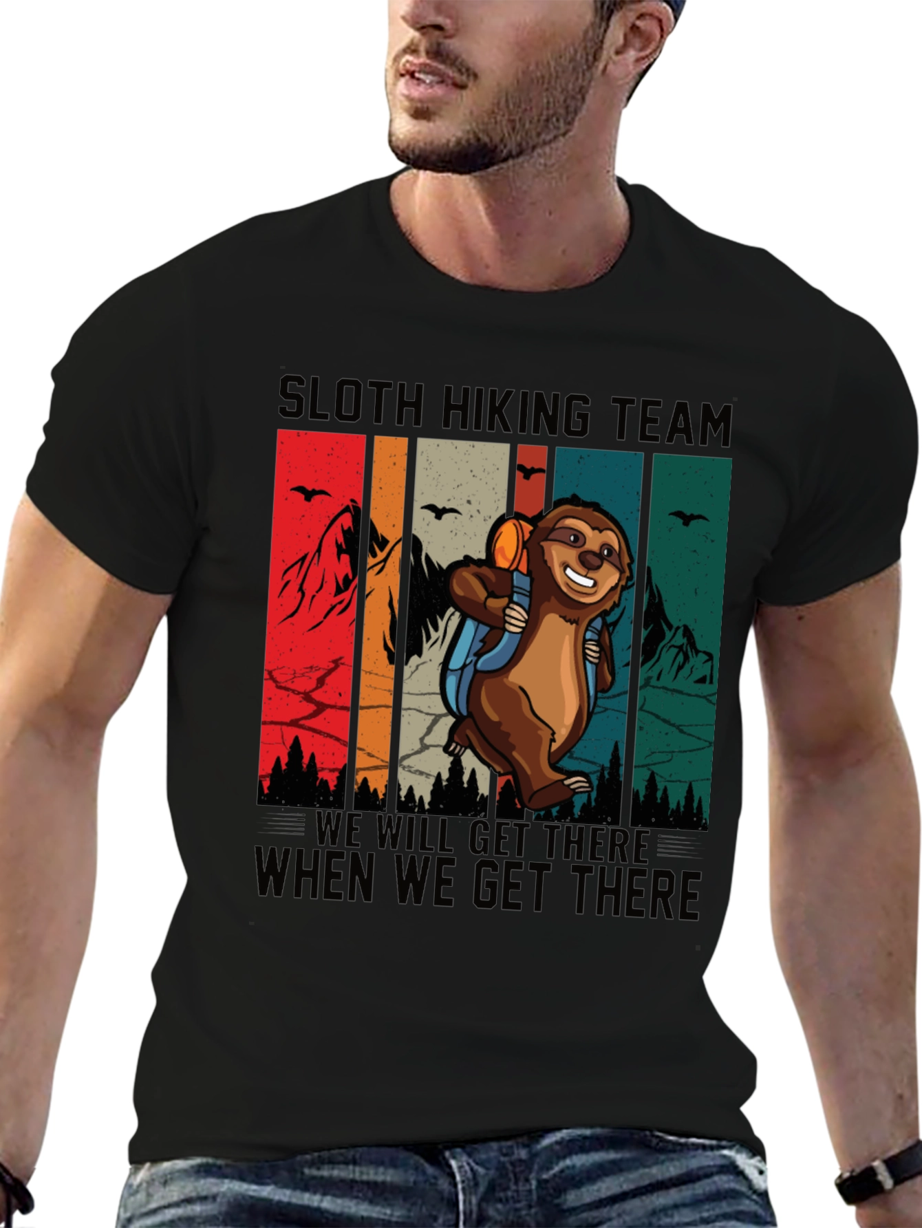 Black Sloth Hiking Team T-Shirt Funny Graphic Tee view 6
