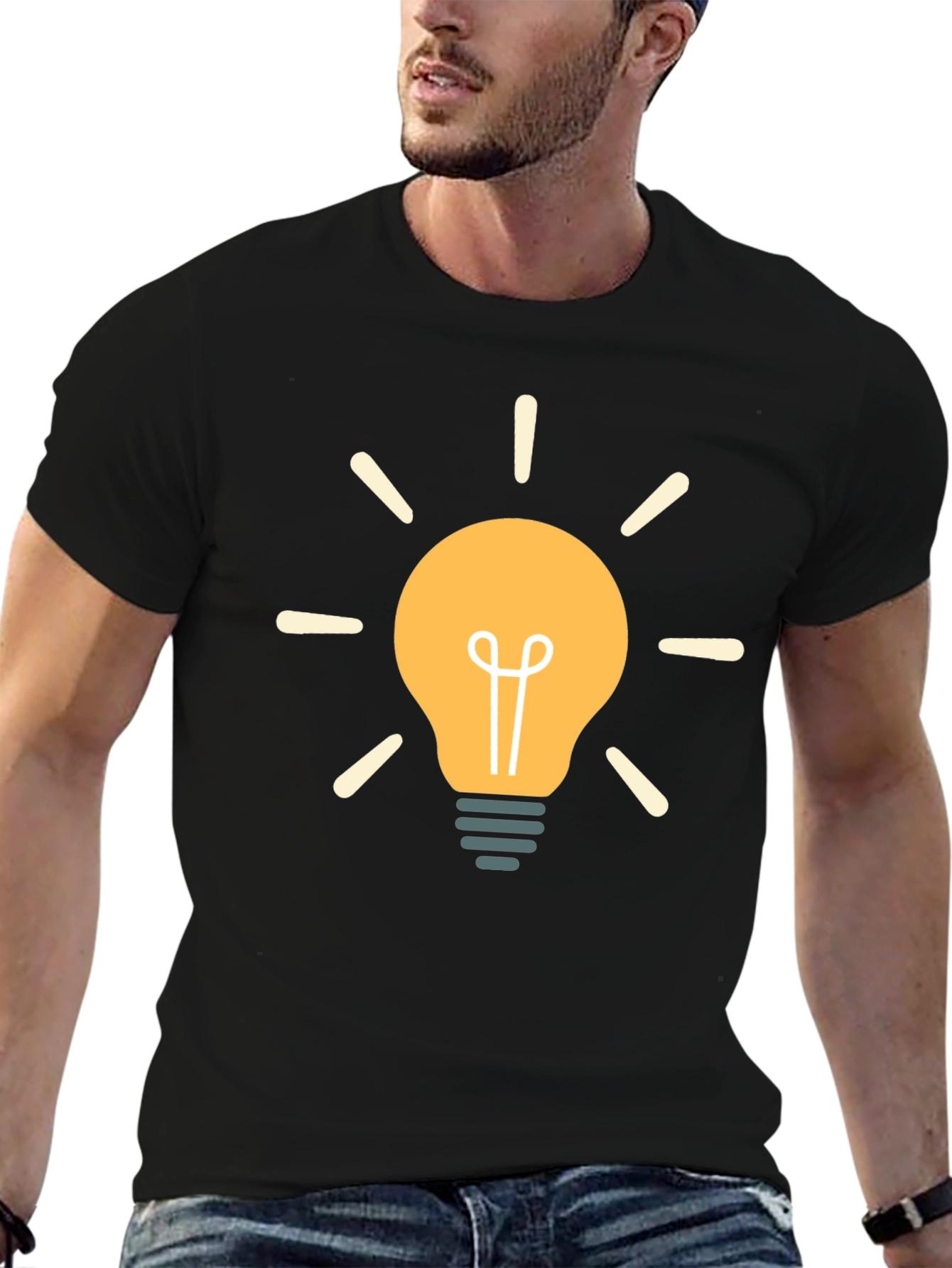 Black Creative Idea Lightbulb Graphic Black T-Shirt view 6