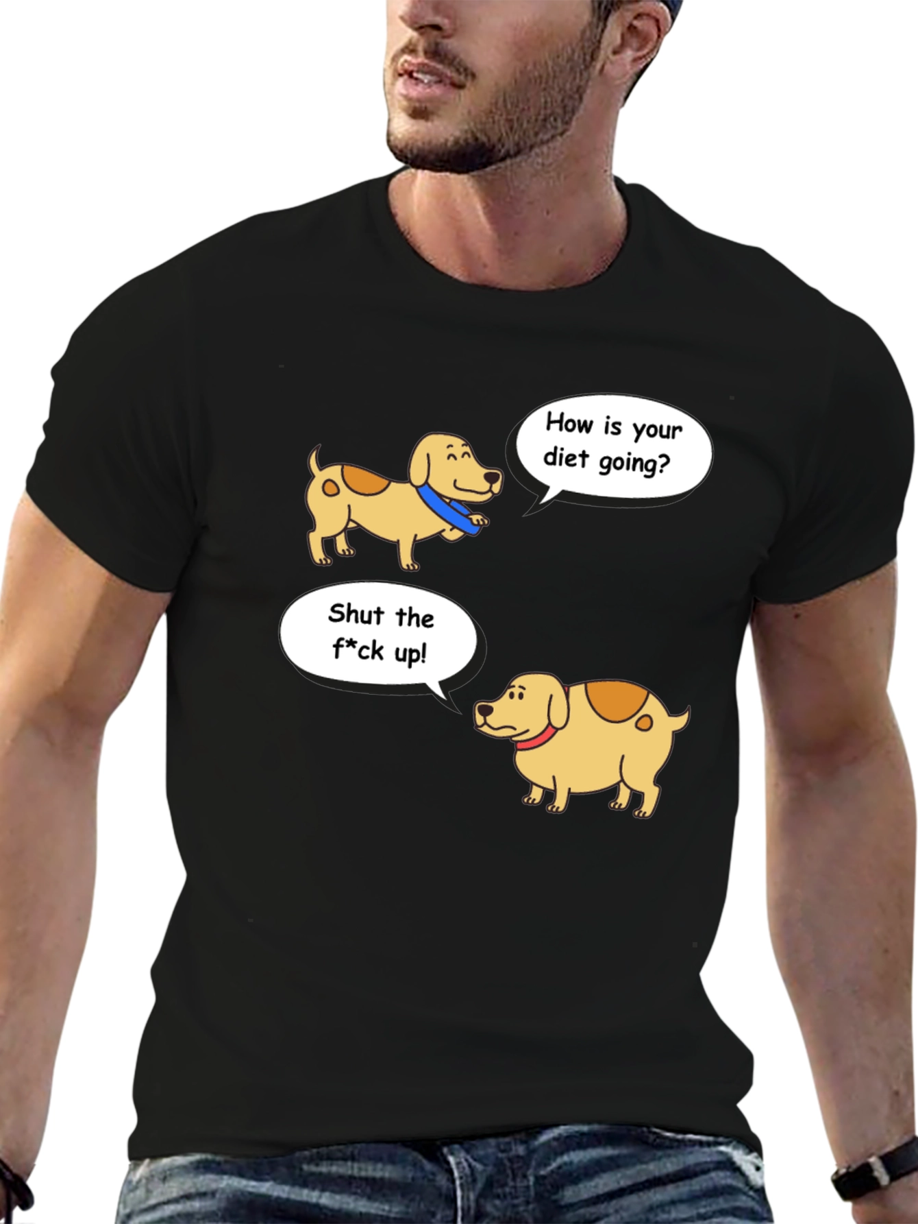 Black Funny Diet Dog Cartoon T-Shirt view 6
