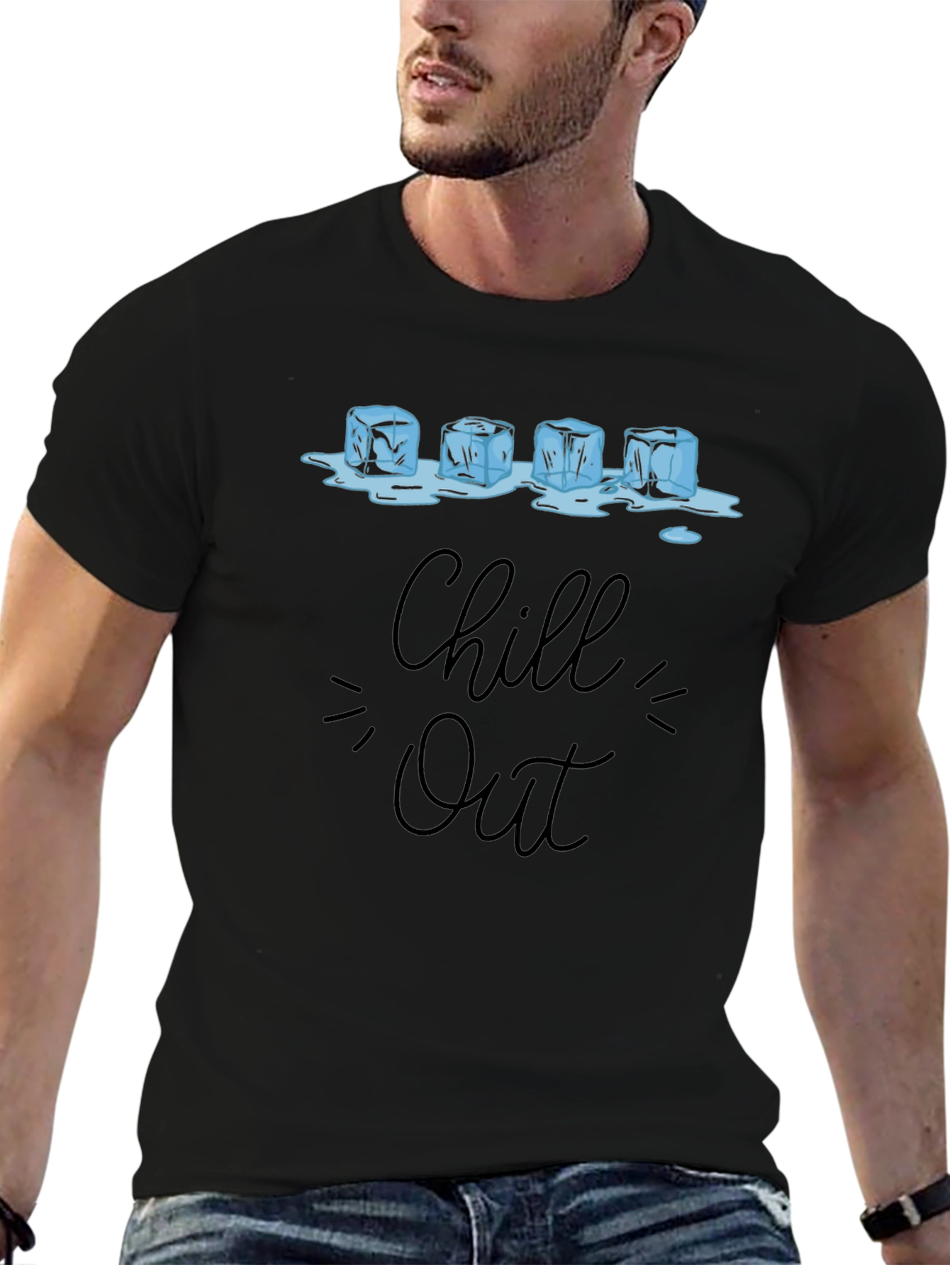 Black Chill Out Ice Cube Graphic T-Shirt - Relax & Cool Down view 6