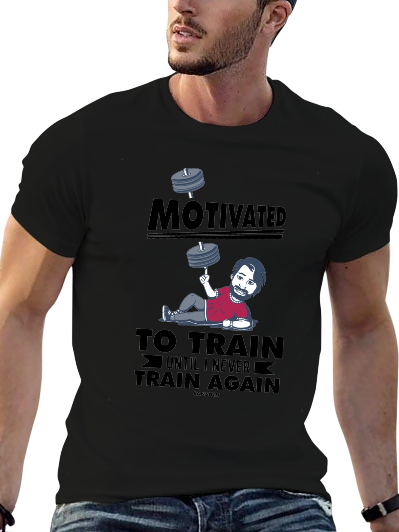 Black Motivated to Train Graphic Tee - Funny Workout Shirt view 6