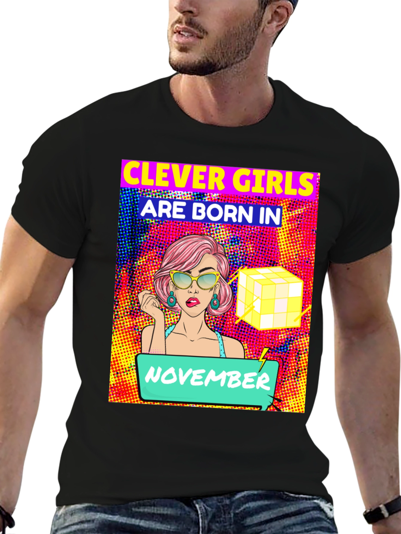 Black Clever Girls Born in November T-Shirt view 6