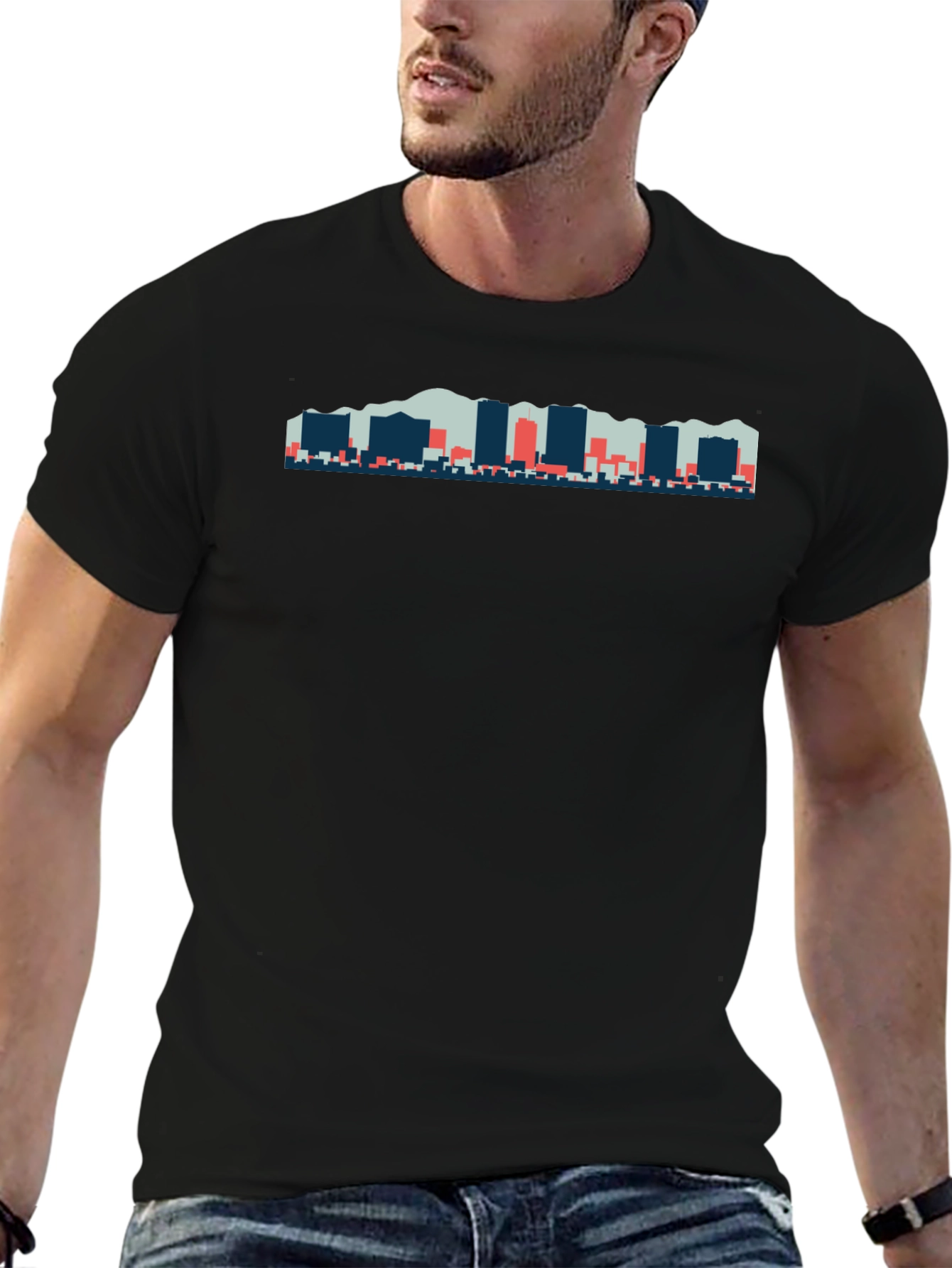 Black Abstract City Skyline T-Shirt view 6
