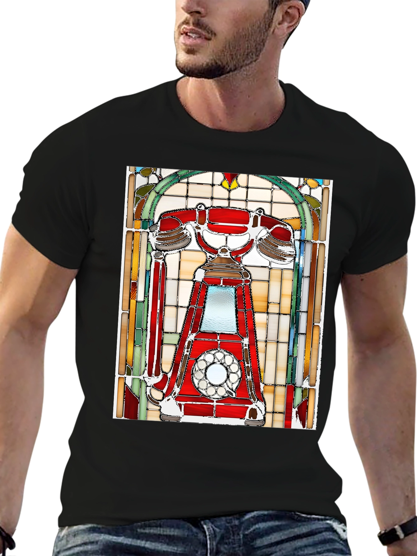 Black Retro Rotary Phone T-Shirt - Classic Design view 6