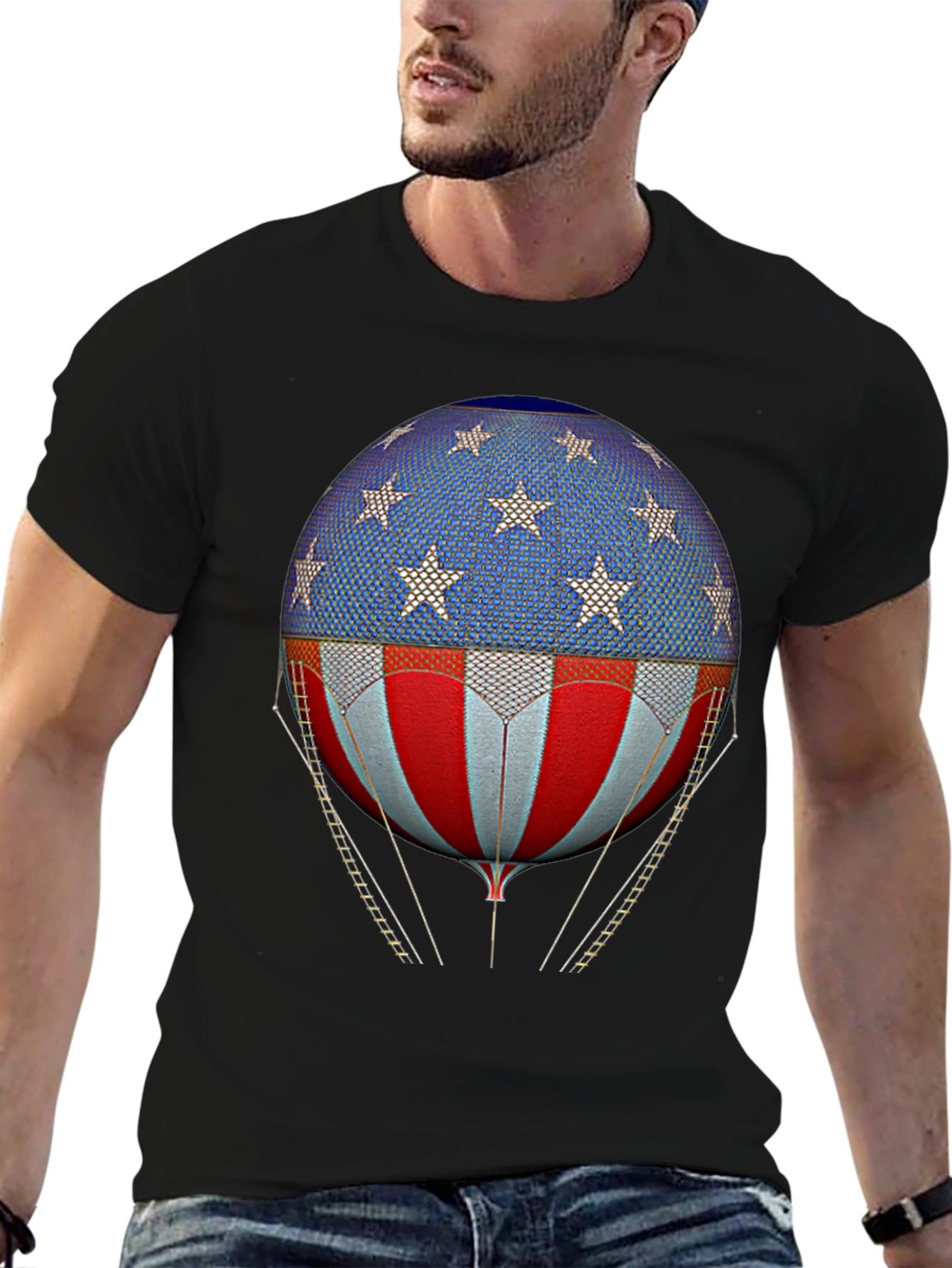 Black American Flag Hot Air Balloon Graphic Tee view 6