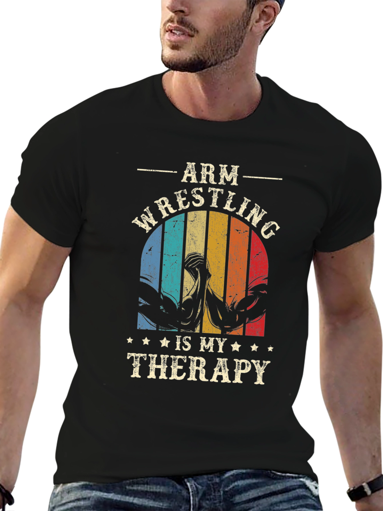 Black Arm Wrestling Therapy T-Shirt view 6