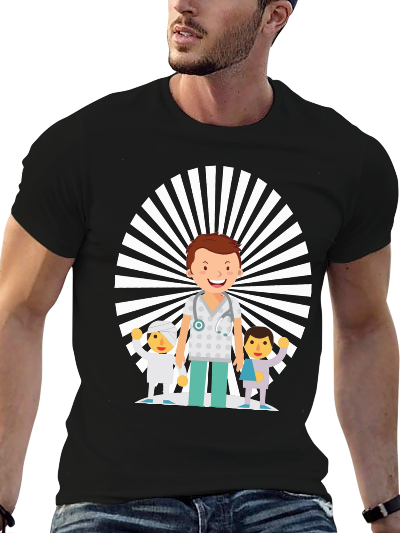 Black Cartoon Doctor Graphic T-Shirt view 6