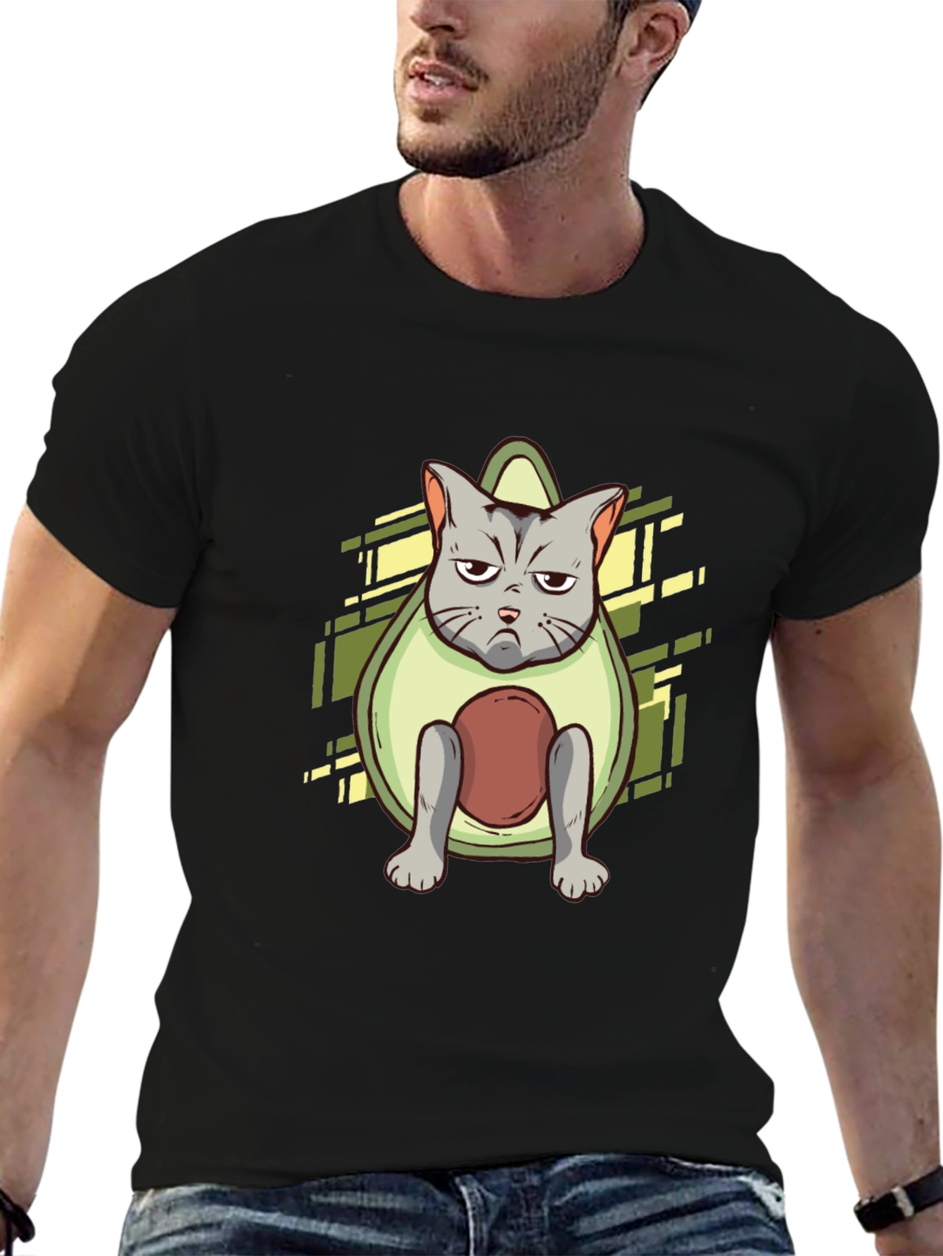 Black Avocado Cat Graphic Tee - Unique Design view 6