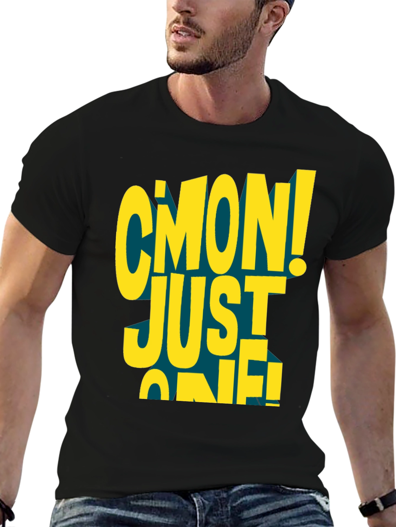 Black C'mon Just One! Graphic Black T-Shirt view 6