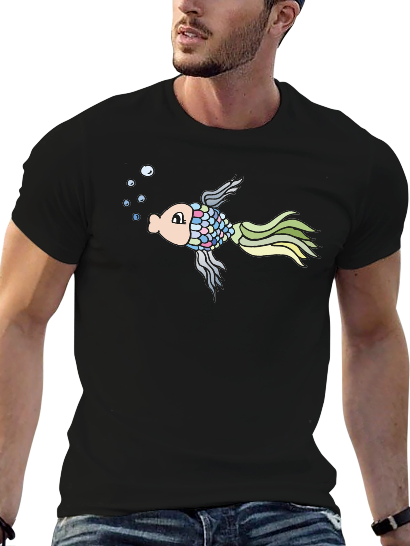 Black Fun Fish Graphic Tee - Men's Black T-Shirt view 6
