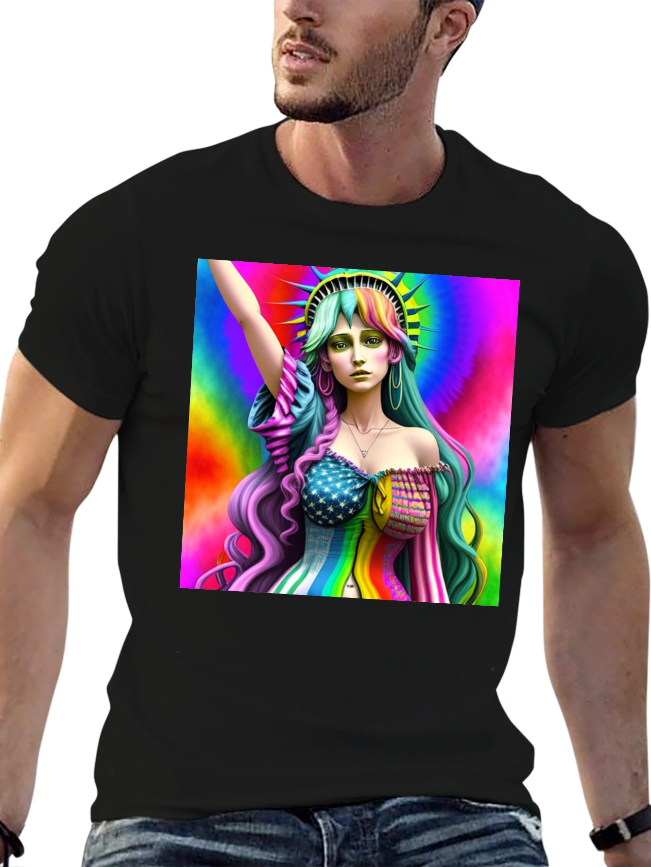 Black Statue of Liberty Rainbow Graphic Tee view 6