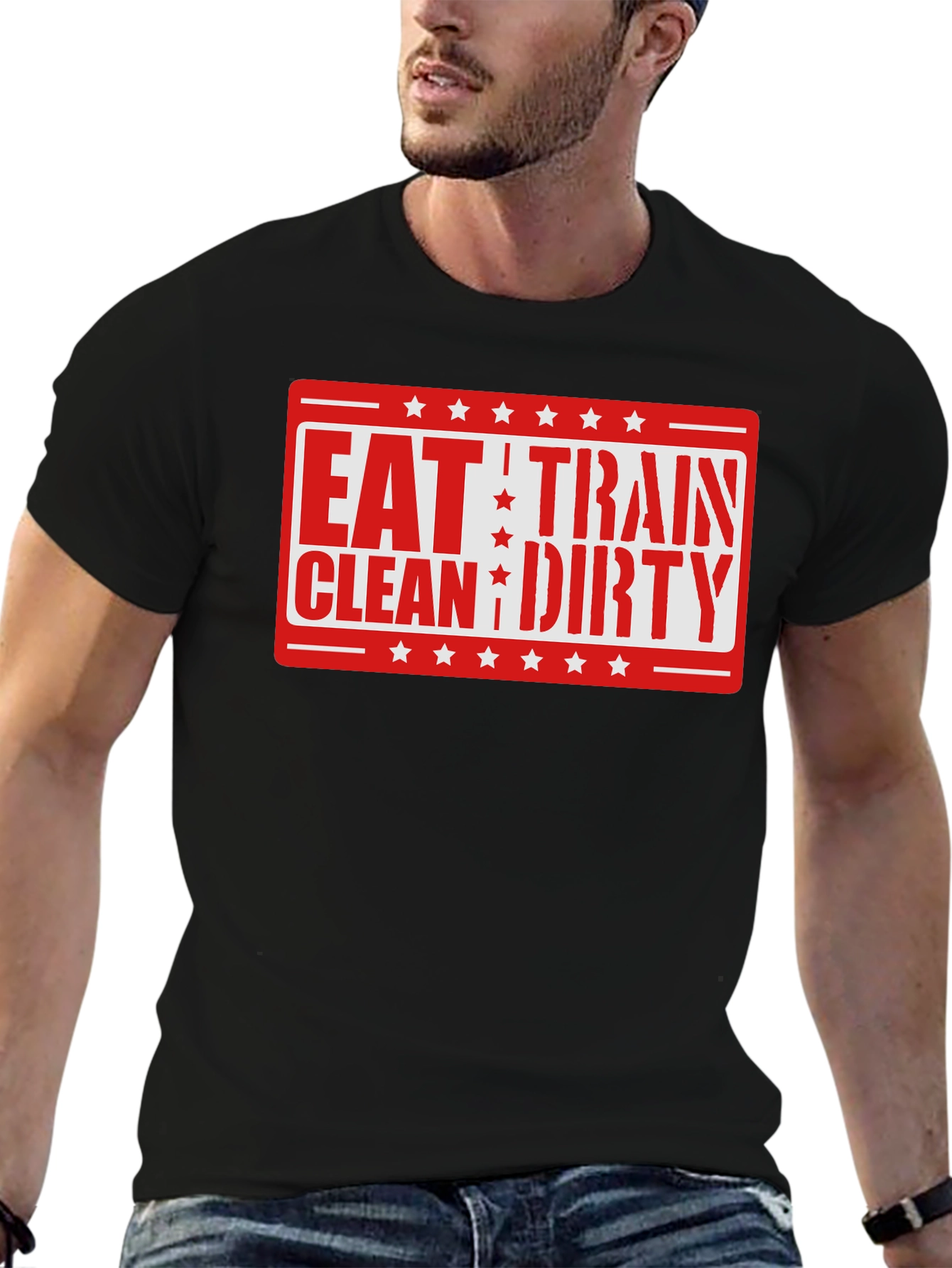 Black Eat Train Clean Dirty T-Shirt - Workout Fitness view 6
