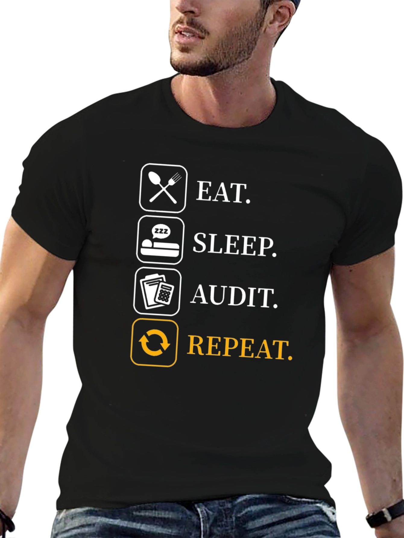 Black Eat Sleep Audit Repeat T-Shirt - Funny Accountant Gift view 6