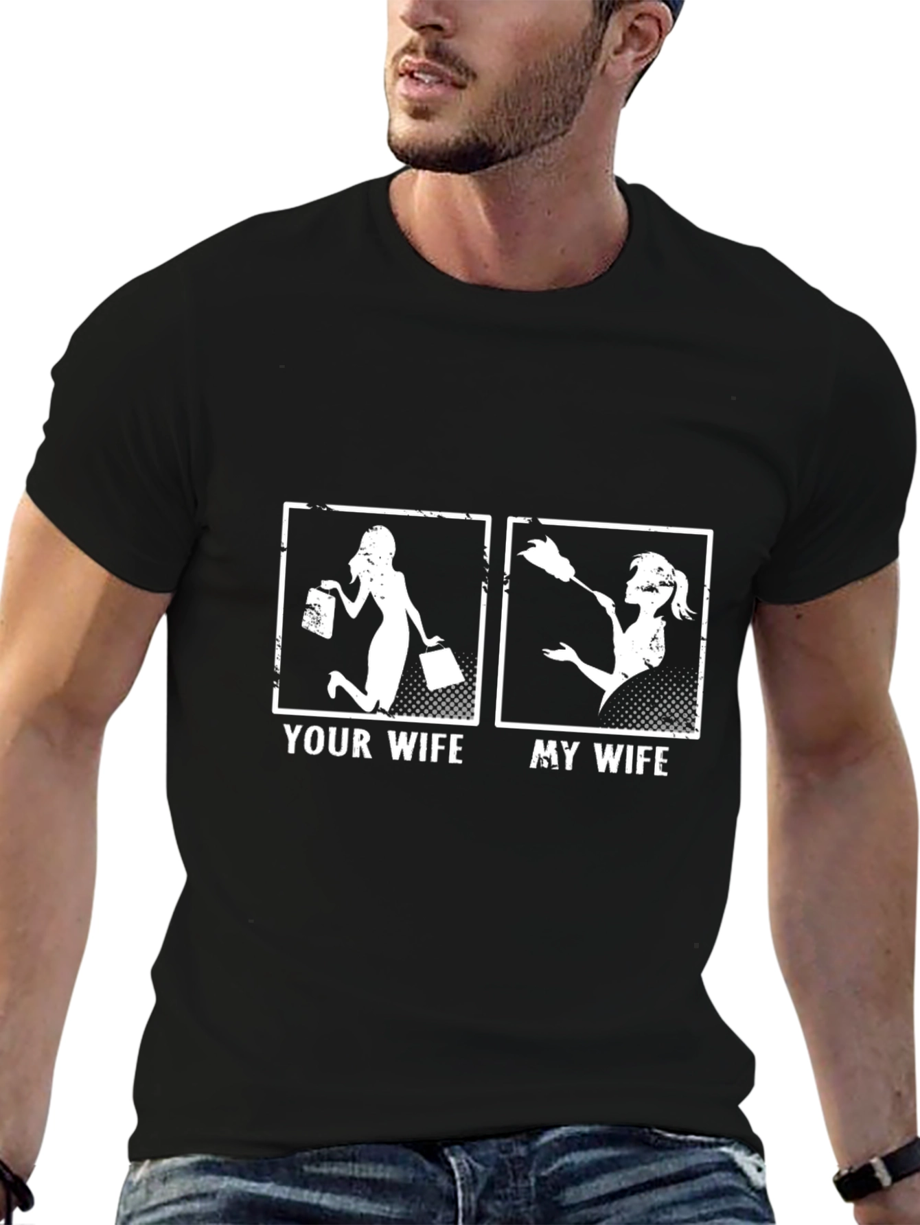 Black Your Wife vs. My Wife T-Shirt view 6