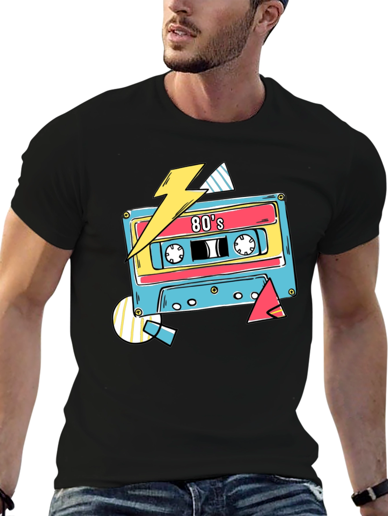 Black Retro 80's Cassette Tape Graphic T-Shirt view 6