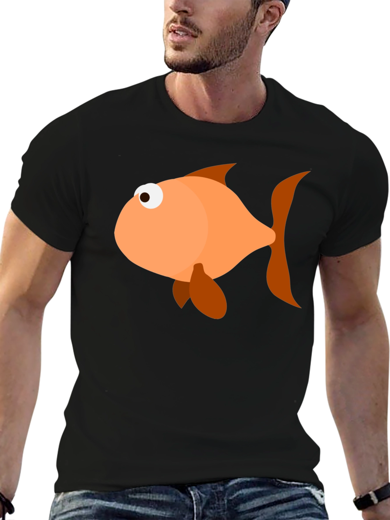 Black Funny Fish Graphic T-Shirt - Black Cotton Blend view 6