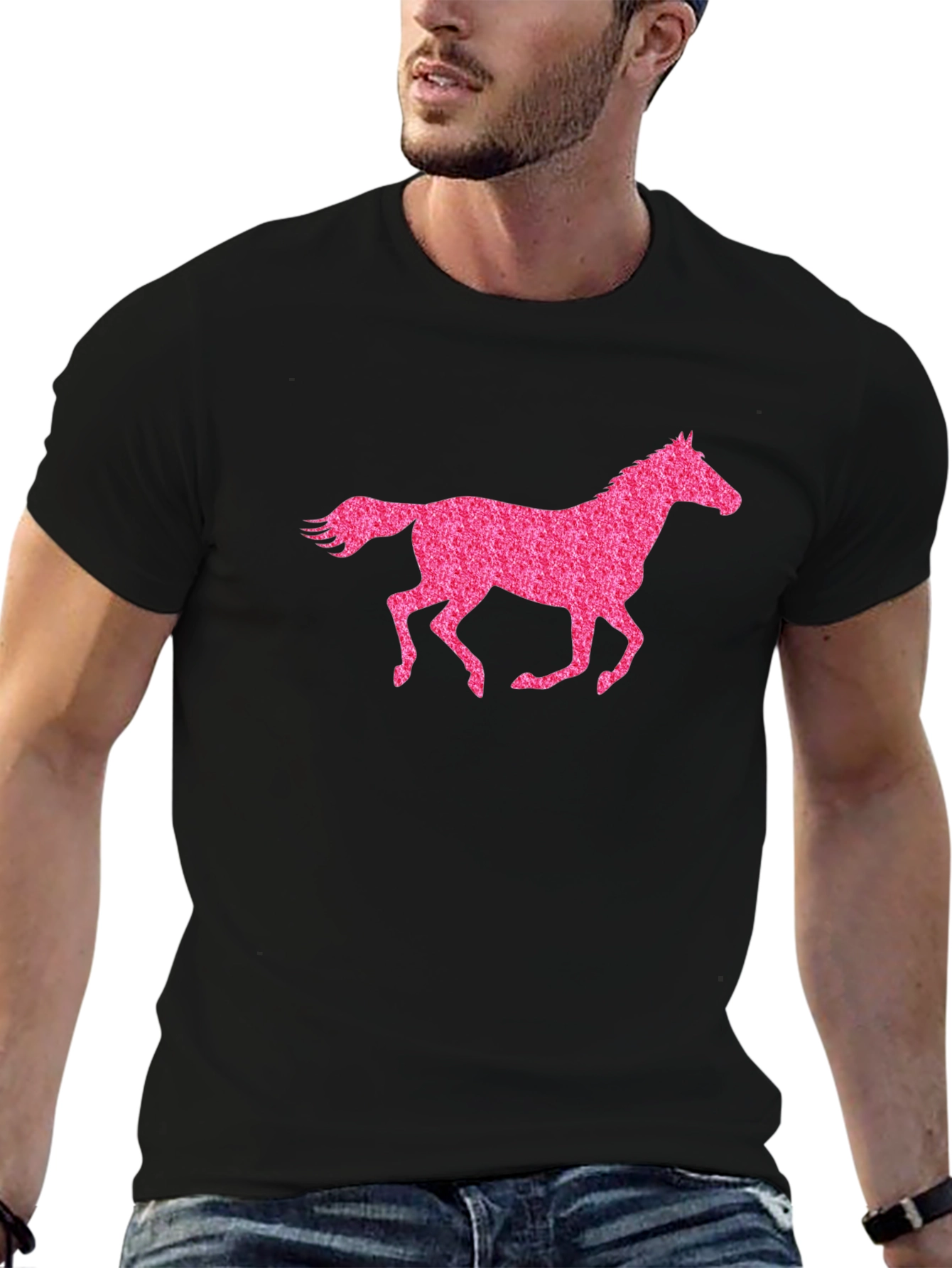 Black Black T-Shirt with Pink Horse Graphic view 6